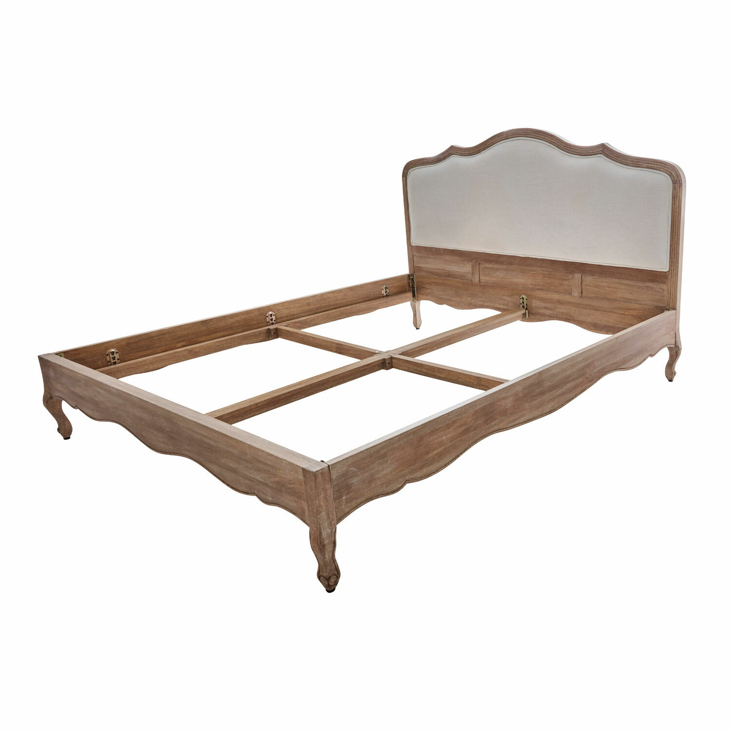 marrone/bianco Letto Serravalle in legno marrone e bianco con testiera imbottita, stile vintage elegante