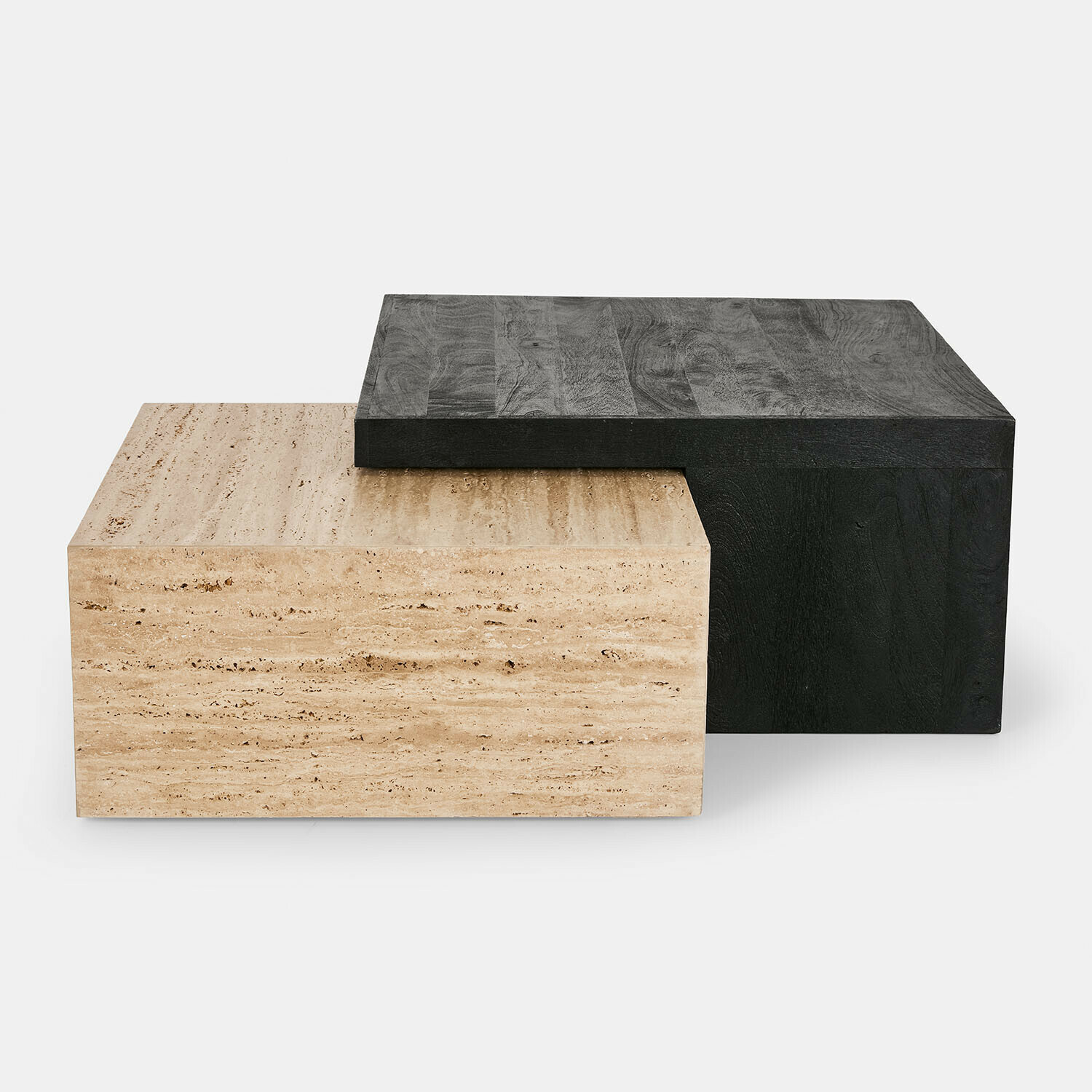Tavolino da salotto Caleneuve Tavolini moderni in travertino chiaro e legno nero con brocca e ciotola in ceramica