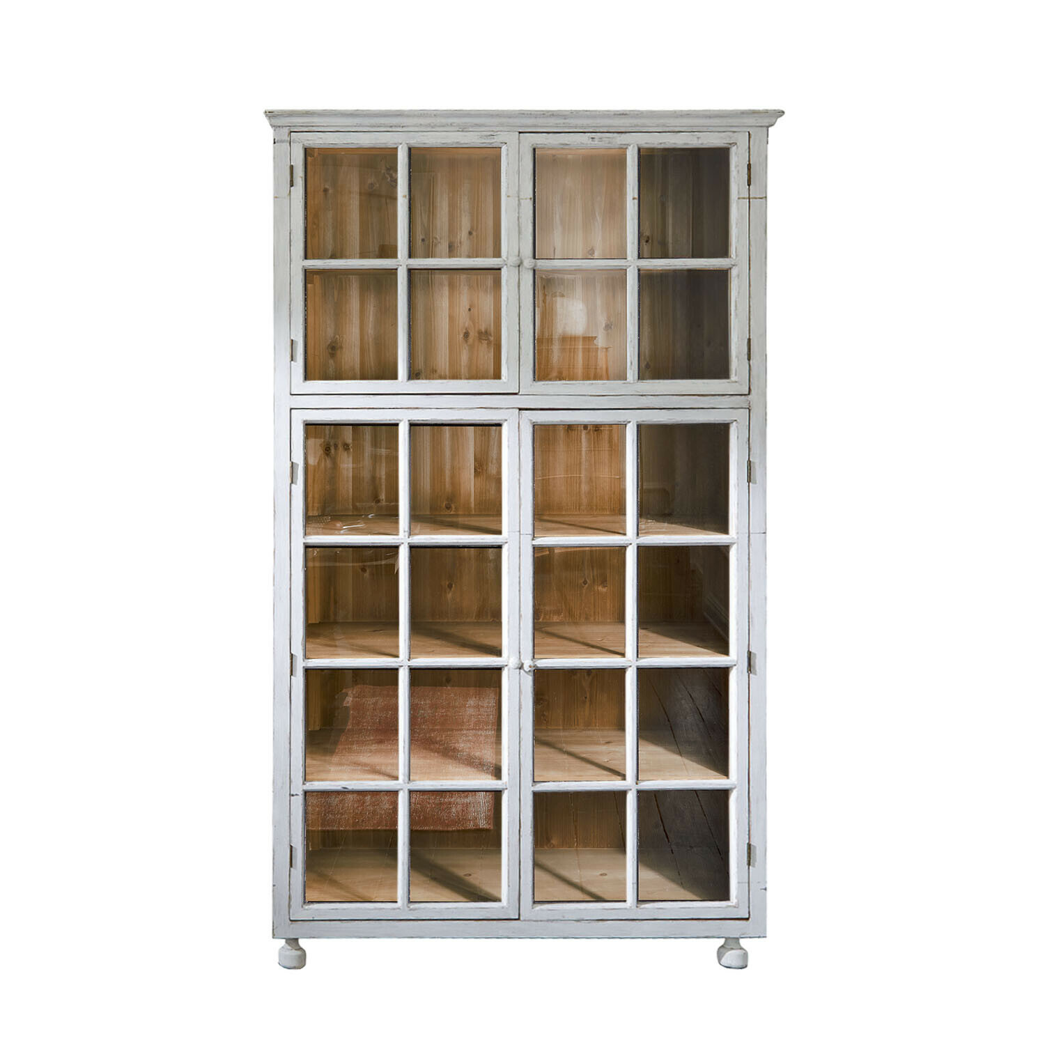 bianco antico Armadio Bellac in legno bianco antico con ante in vetro e interno naturale per riporre oggetti