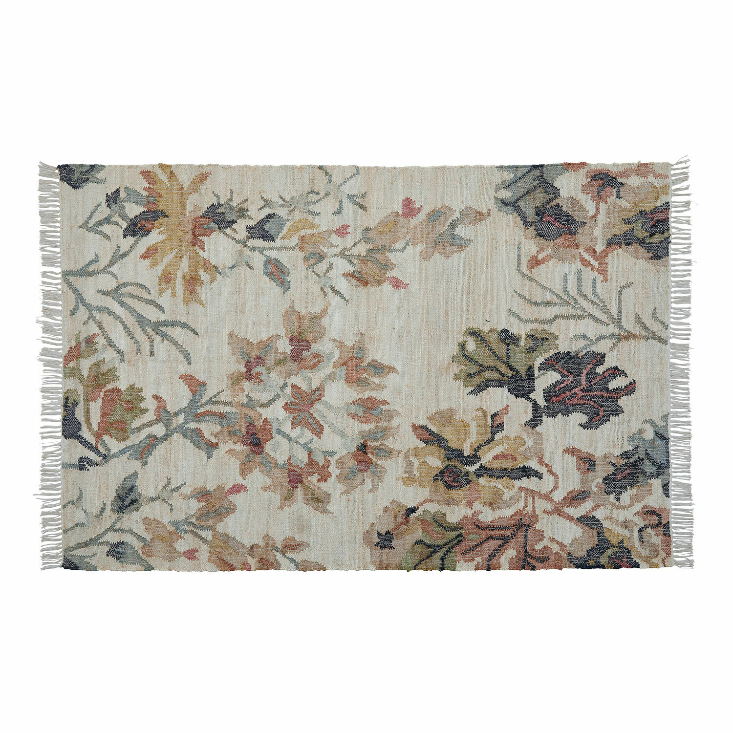 Tappeto Osorno Tappeto in cotone crema con motivo floreale pastello, ideale decorazione per il soggiorno