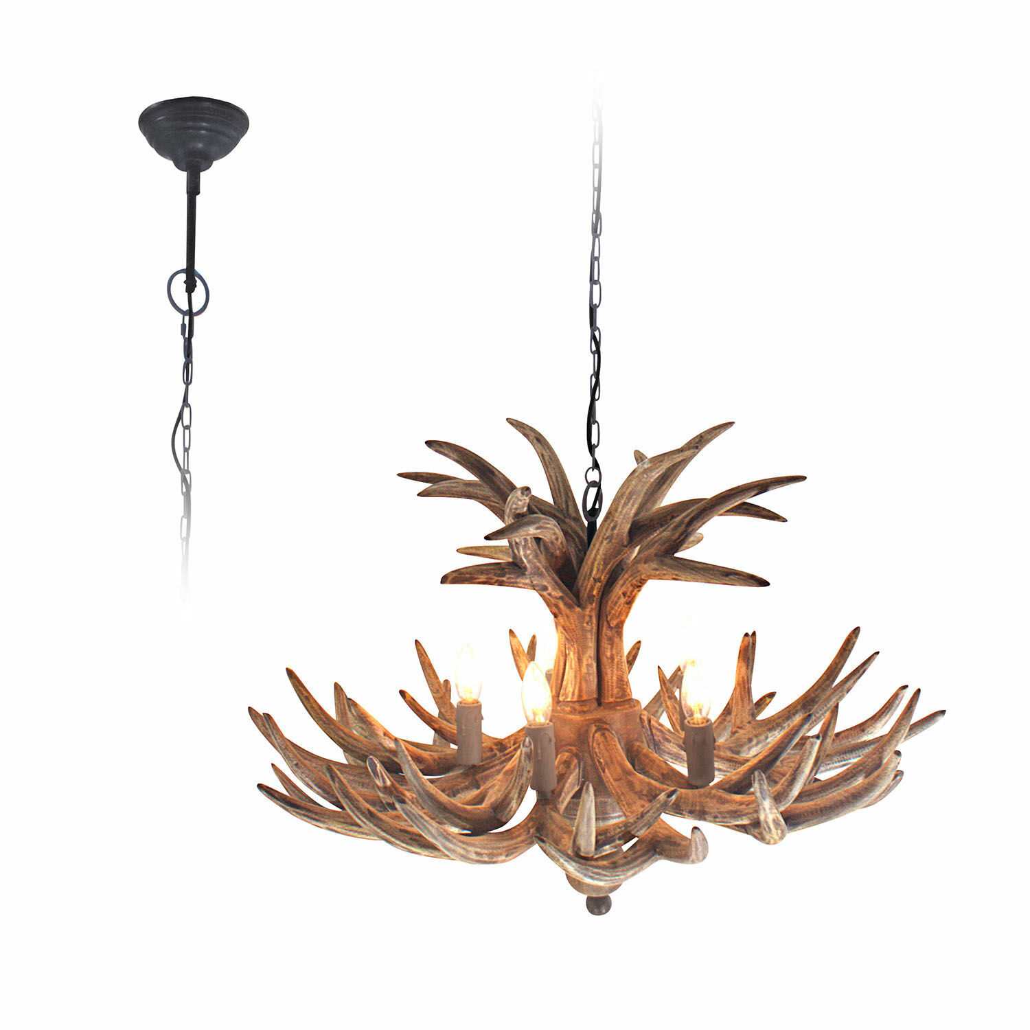 Lampadario Ardin Lampadario con imitazione di corna marroni, lampada decorativa da soffitto per soggiorno