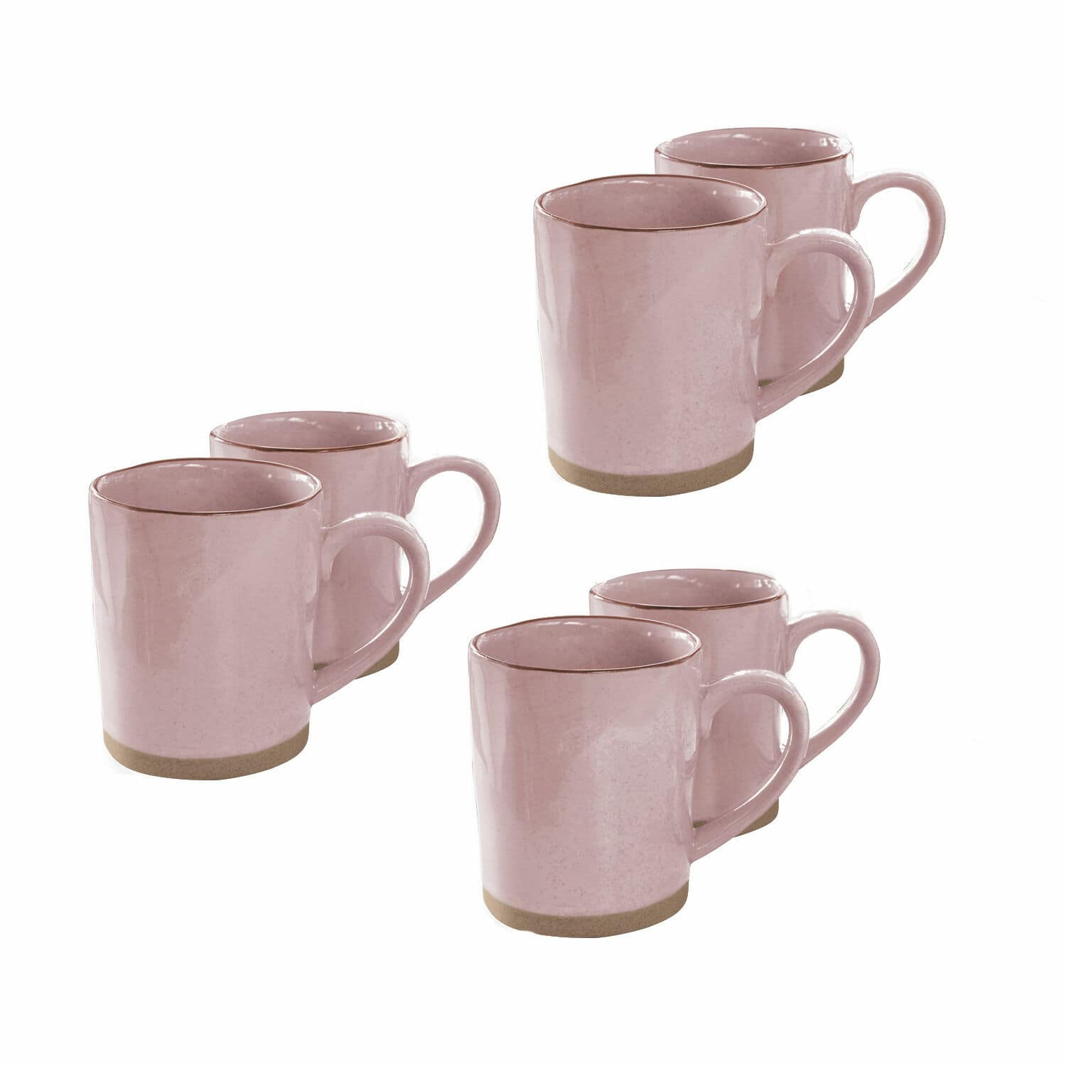 Set di 6 tazze Biarré Set di sei tazze in ceramica rosa con manico e base beige per caffè e tè
