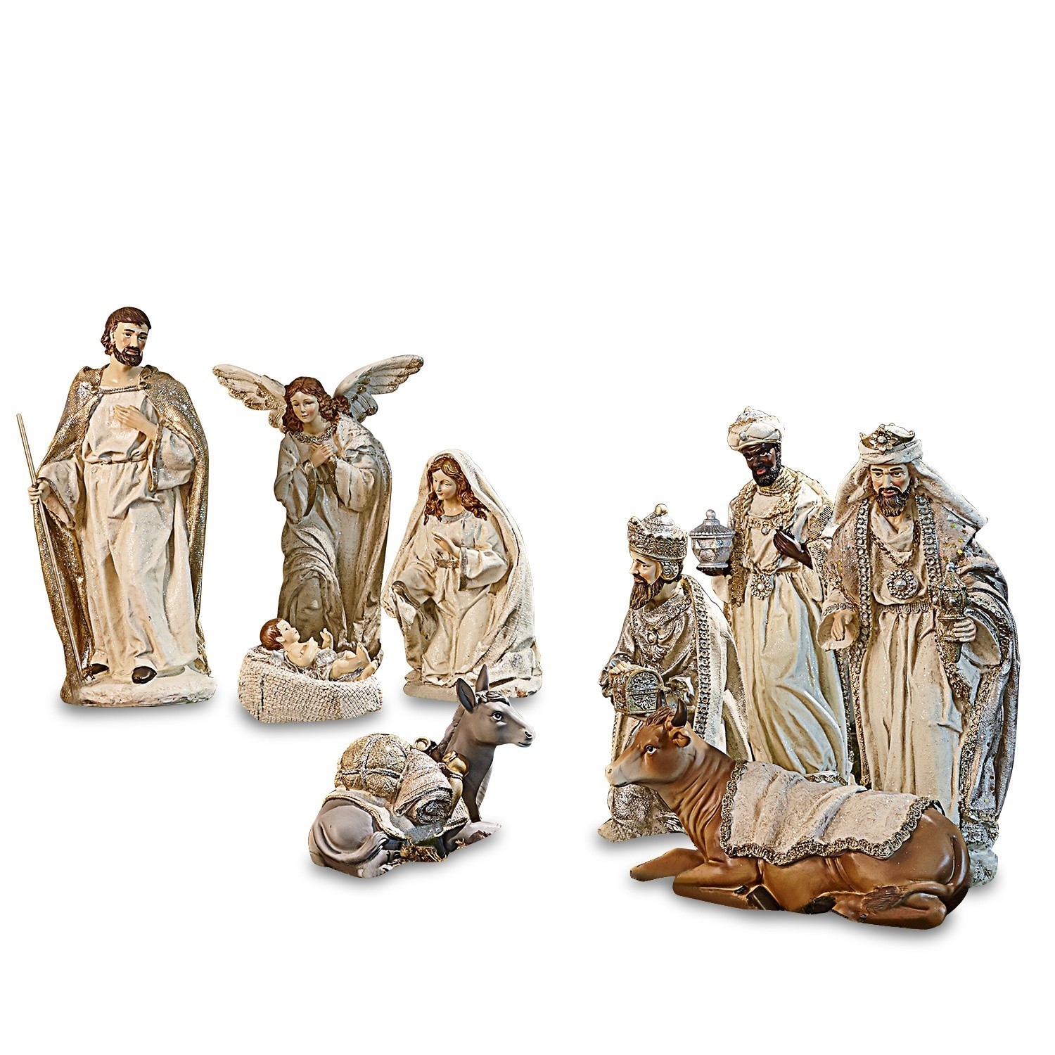 Set di 9 statuine Liré Set di figure per presepe natalizio con personaggi e animali in tonalità crema