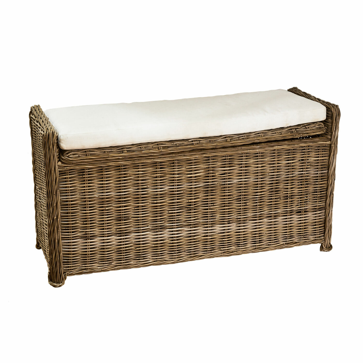 Panca Horton Panca in rattan con cuscino bianco, materiale naturale, mobile per sedersi e riporre