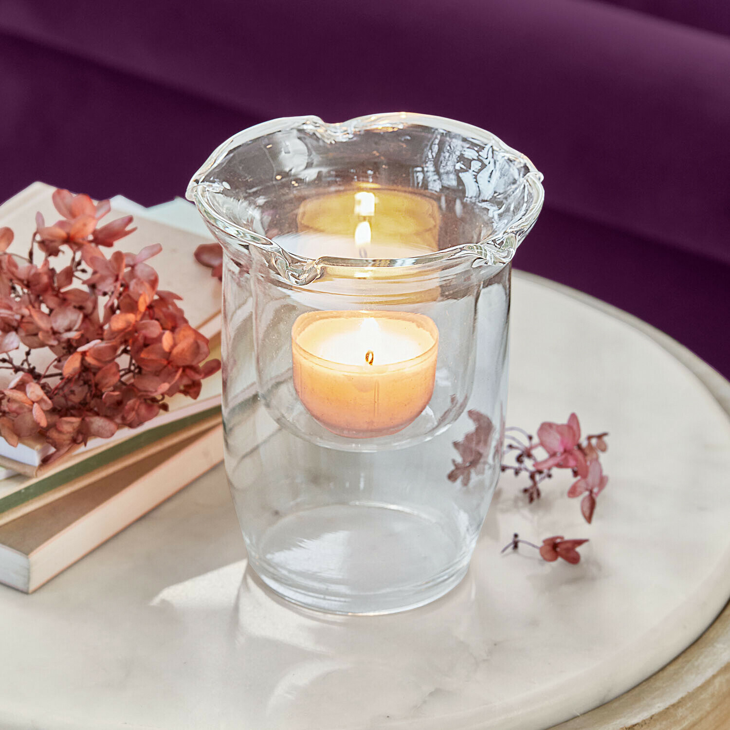 Portalumino Bellevoire Portacandela in vetro trasparente a doppia parete per tealight, decorazione elegante per tavolo