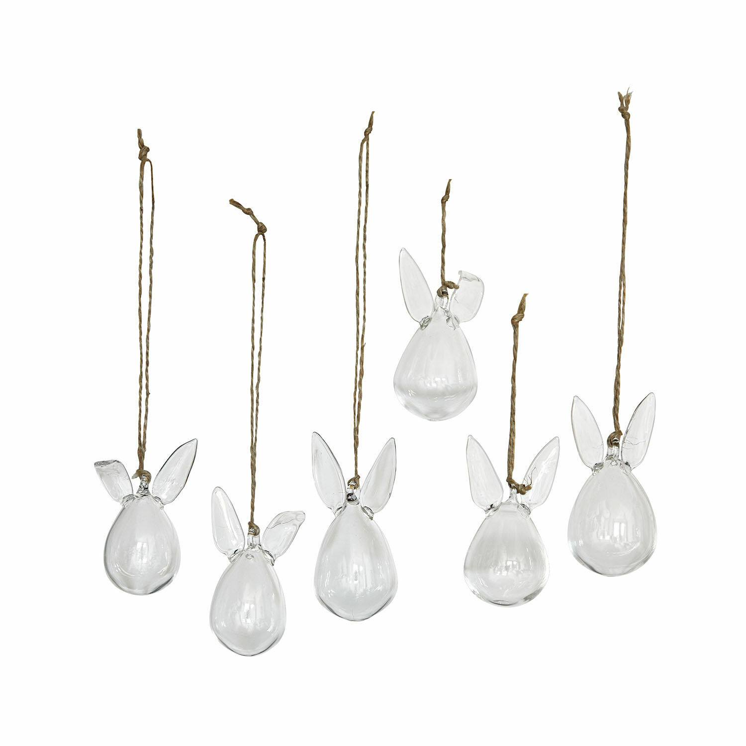 Set di 6 decorazioni da appendere Suva Set di sei pendenti in vetro trasparente con orecchie e corda per decorazione d'interni