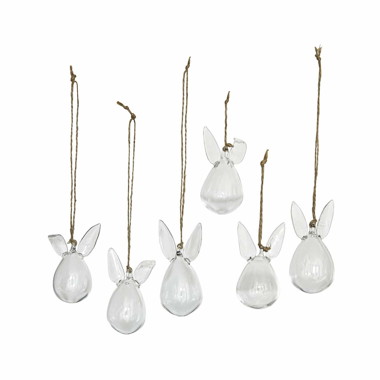 Set di 6 decorazioni da appendere Suva Set di sei pendenti in vetro trasparente con orecchie e corda per decorazione d'interni