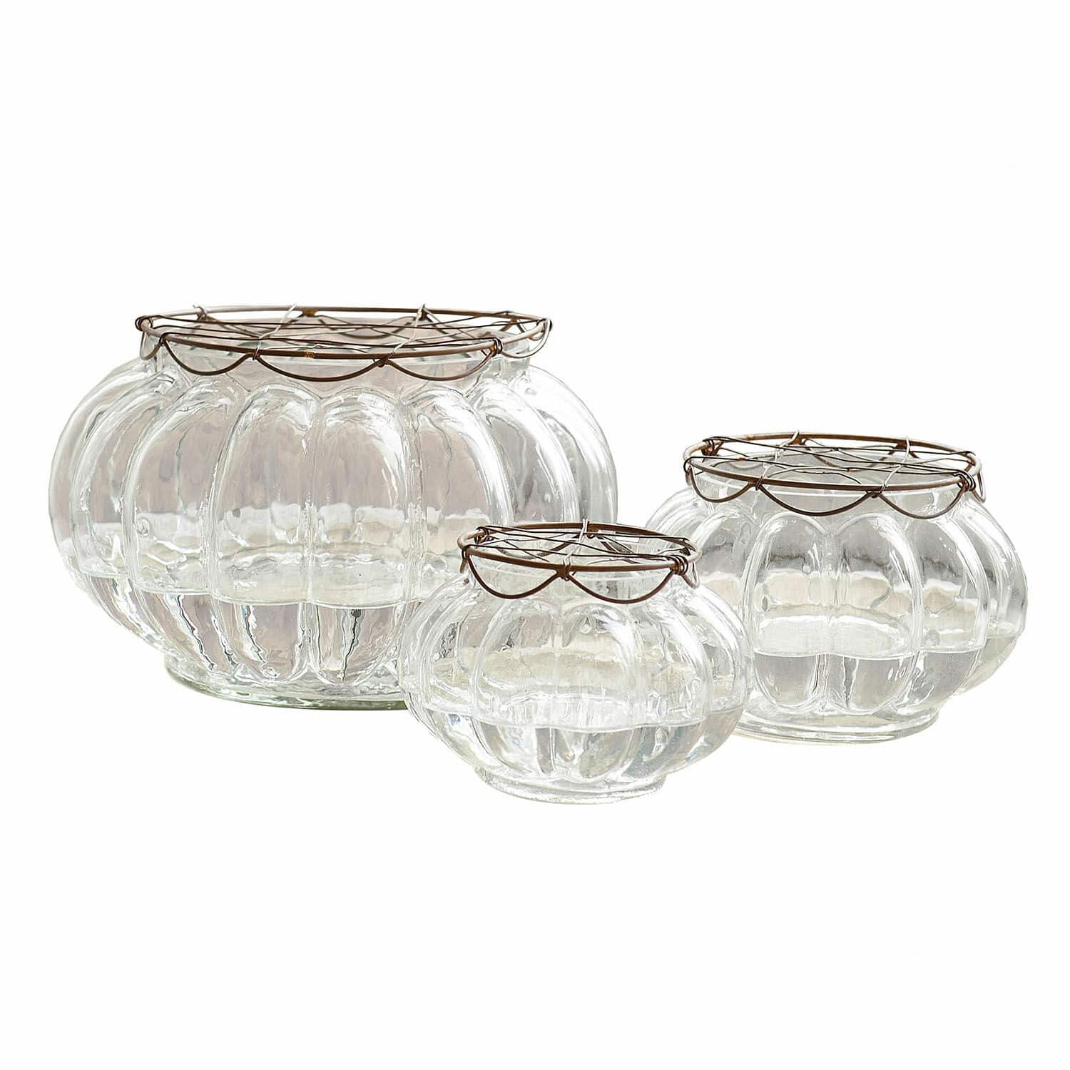 Set di 3 vasi Xyphine Set di tre vasi in vetro trasparente con bordo metallico decorativo, decorazione per interni