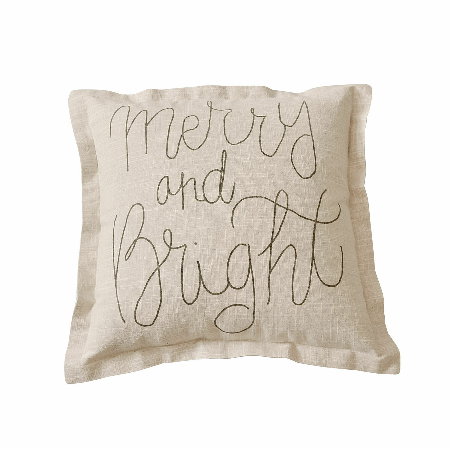 Copricuscino Torvenna Cuscino decorativo in lino beige con scritta Merry and Bright, perfetto per decorazioni natalizie