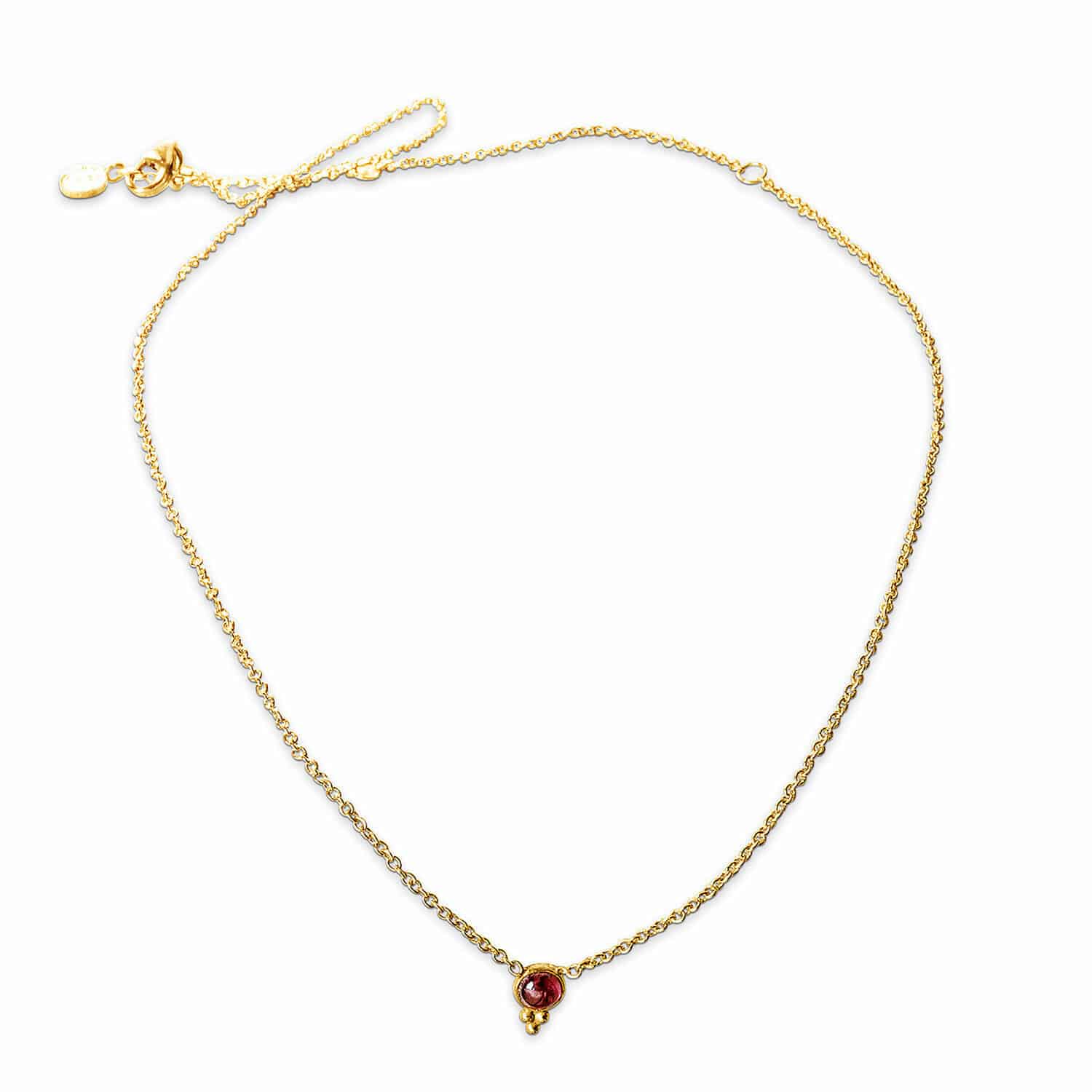 Collana Okala Collana sottile in oro con pietra rossa e catena delicata, gioielli da donna