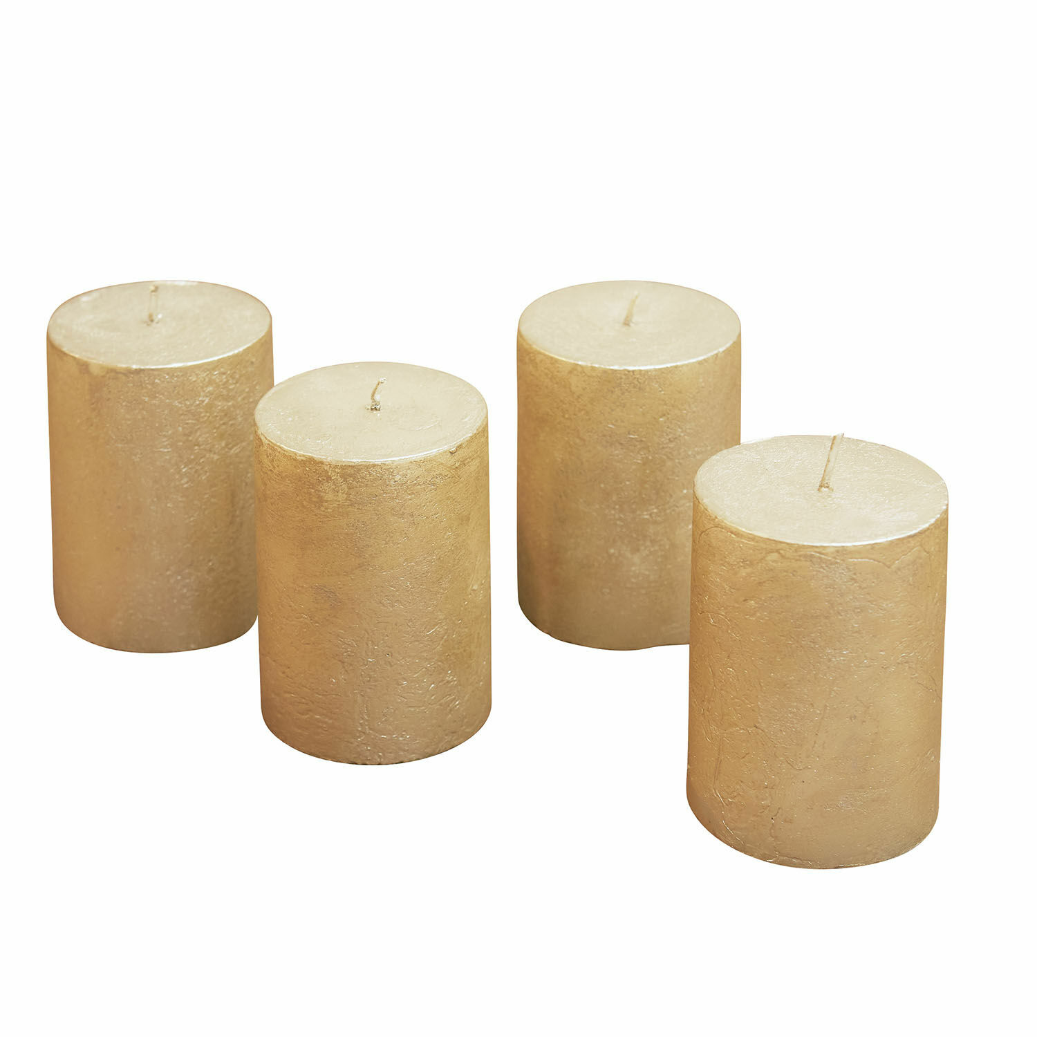 dorato Set di 4 candele cilindriche dorate con superficie strutturata per decorazioni e atmosfera calda