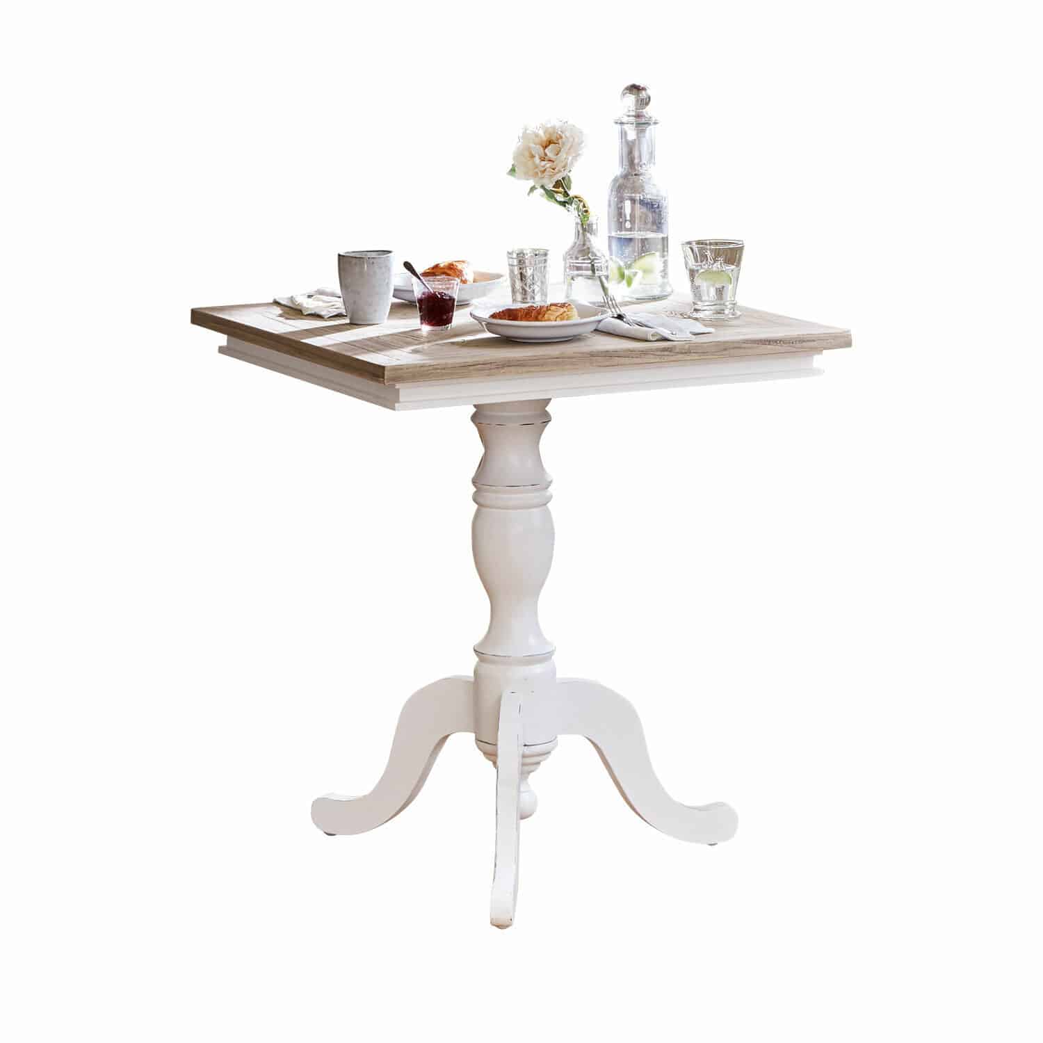 Tavolo Kingston Tavolo quadrato in legno con base bianca e piano naturale, stile rustico per sala da pranzo