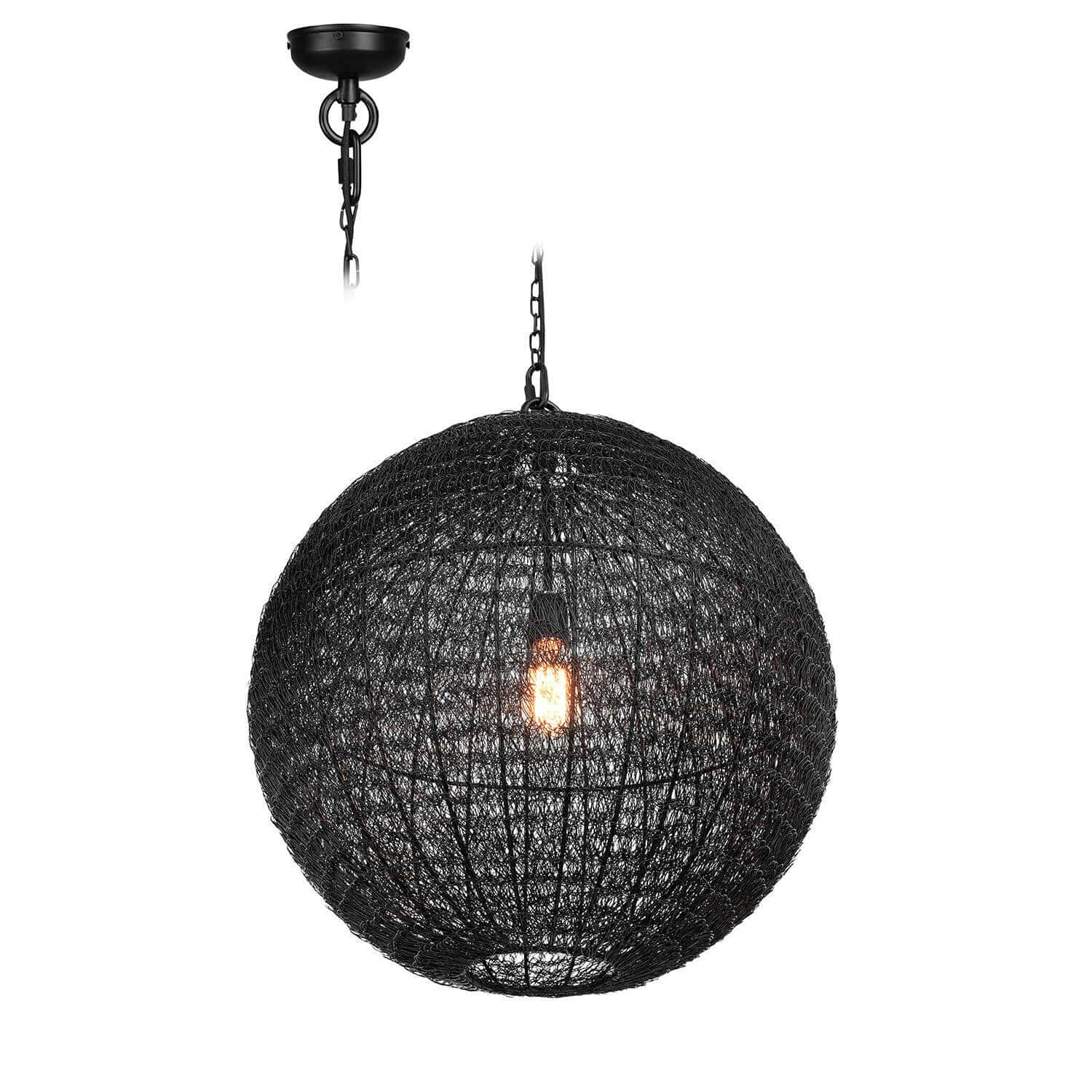 Lampada a sospensione Castalune Lampada a sospensione sferica nera in metallo con paralume a rete e lampadina LED visibile