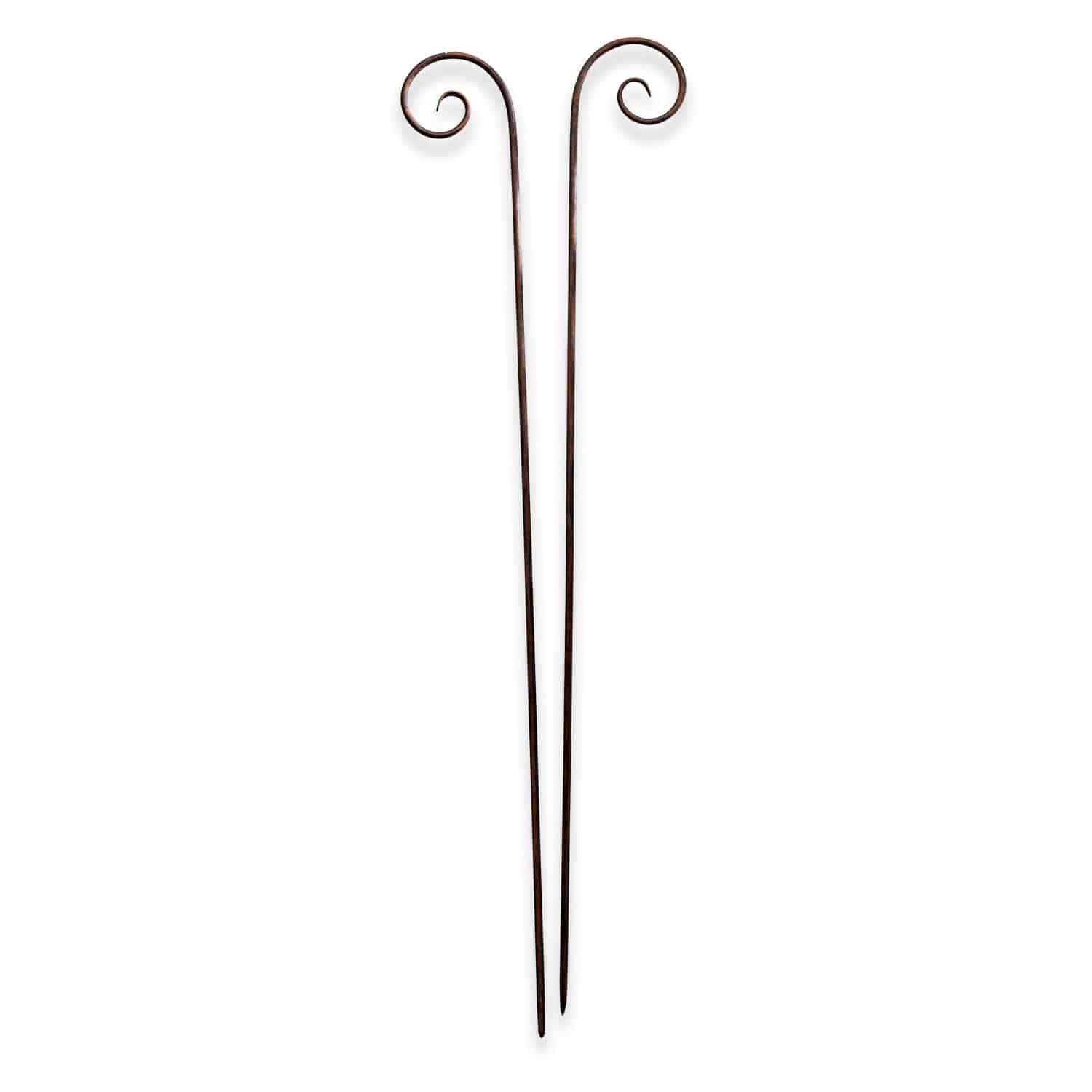 Coppia di aste da giardino Dorhal Coppia di ganci da giardino in metallo marrone con estremità a spirale decorativa per piante