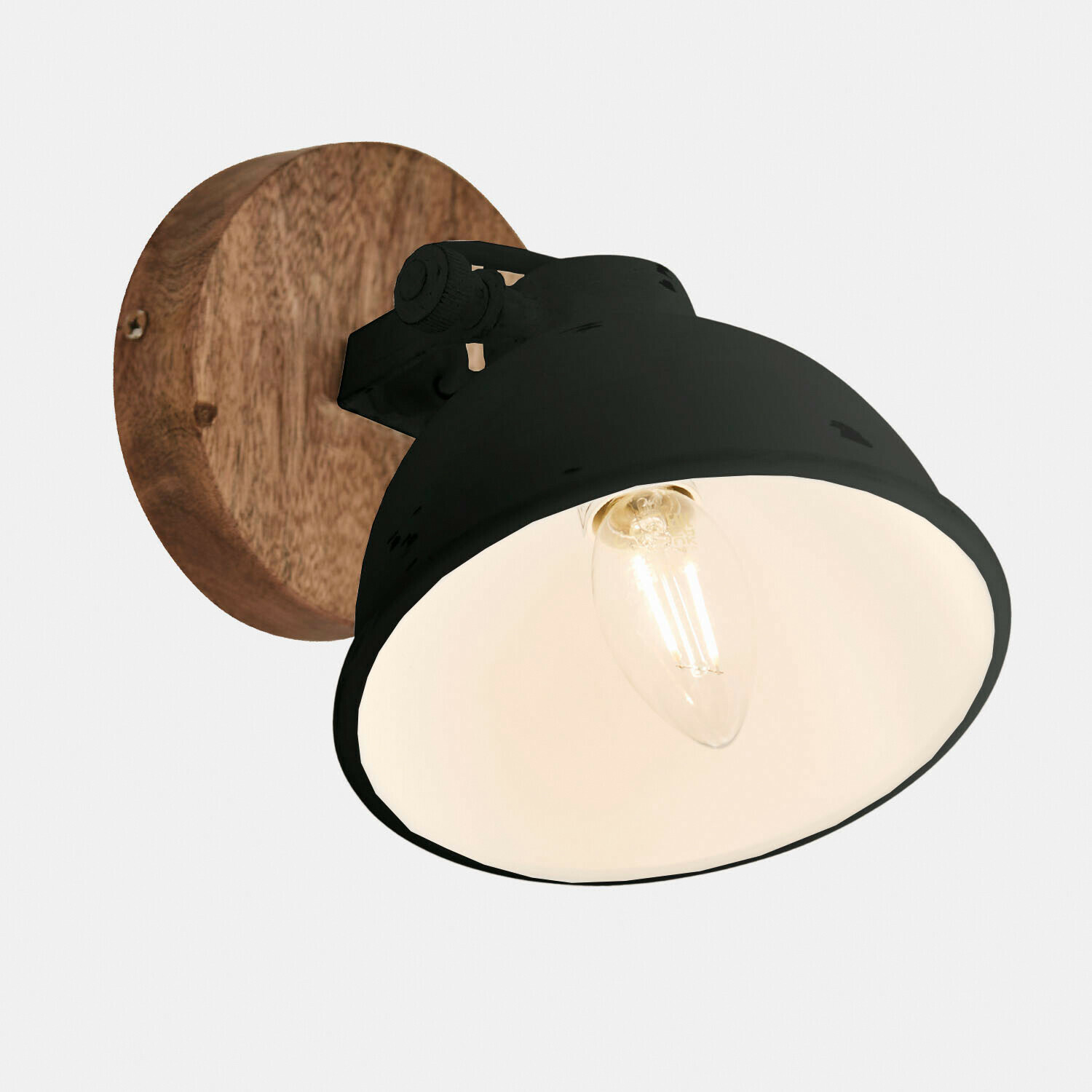 nero anticato/marrone Applique da parete in metallo nero con base in legno marrone, stile industriale vintage