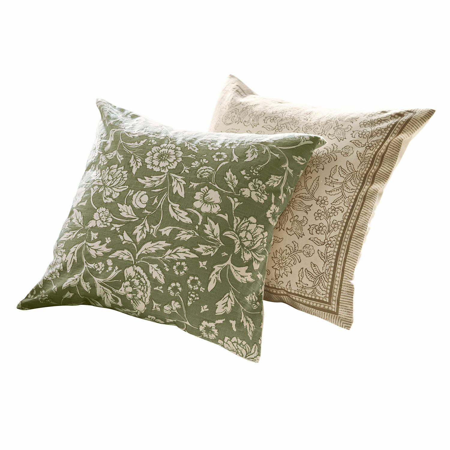 Coppia di copricuscini Ovixal Set di due cuscini decorativi in cotone con motivi floreali verdi e beige per soggiorno