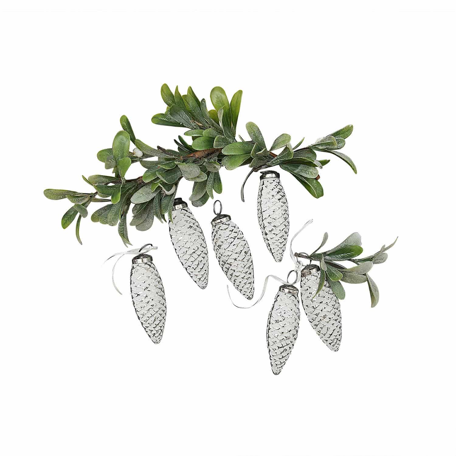 Set di 6 decorazioni da appendere Fréderise Decorazioni a forma di pigna in vetro trasparente con foglie verdi per decorazioni festive