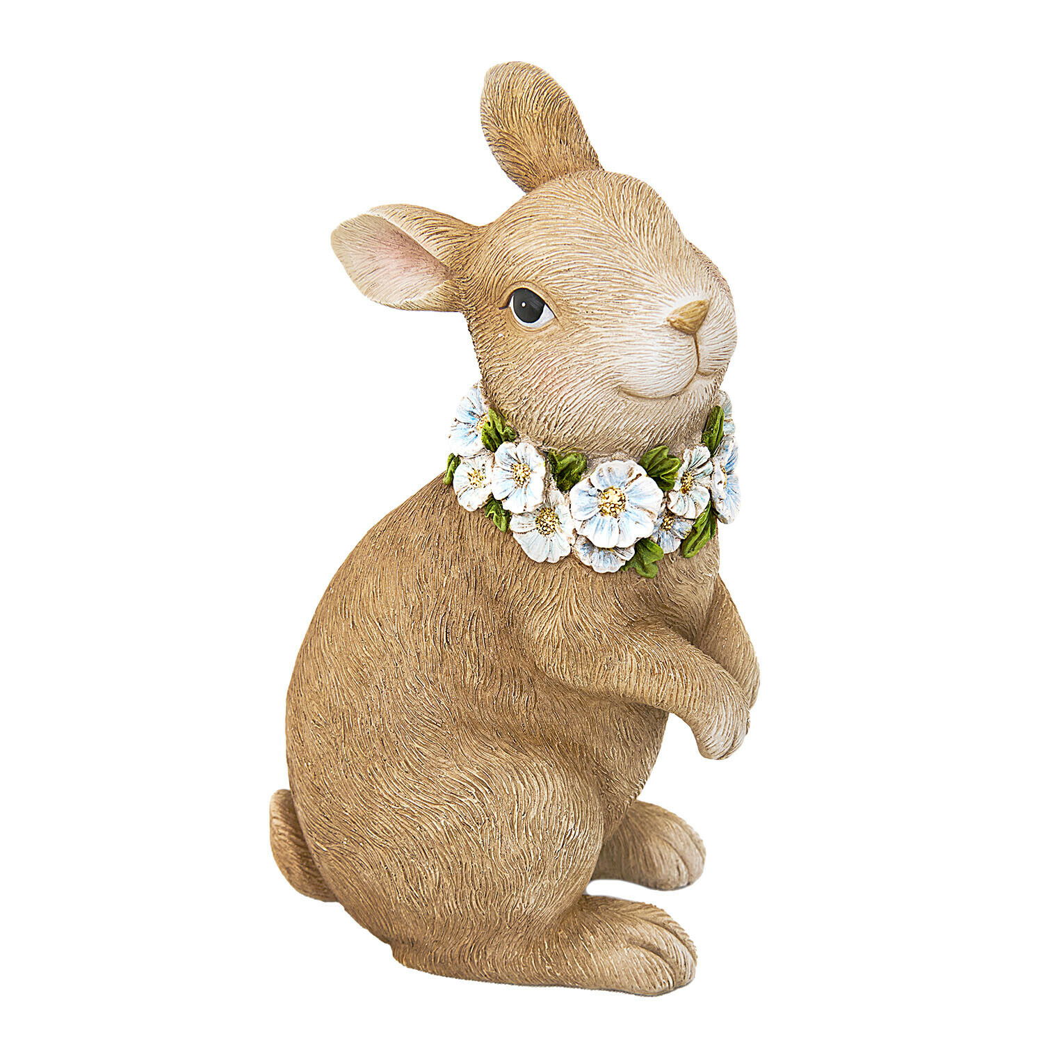 Coniglio decorativo Ashfordale Figura di coniglio marrone in resina con collana di fiori bianchi, decorazione primaverile