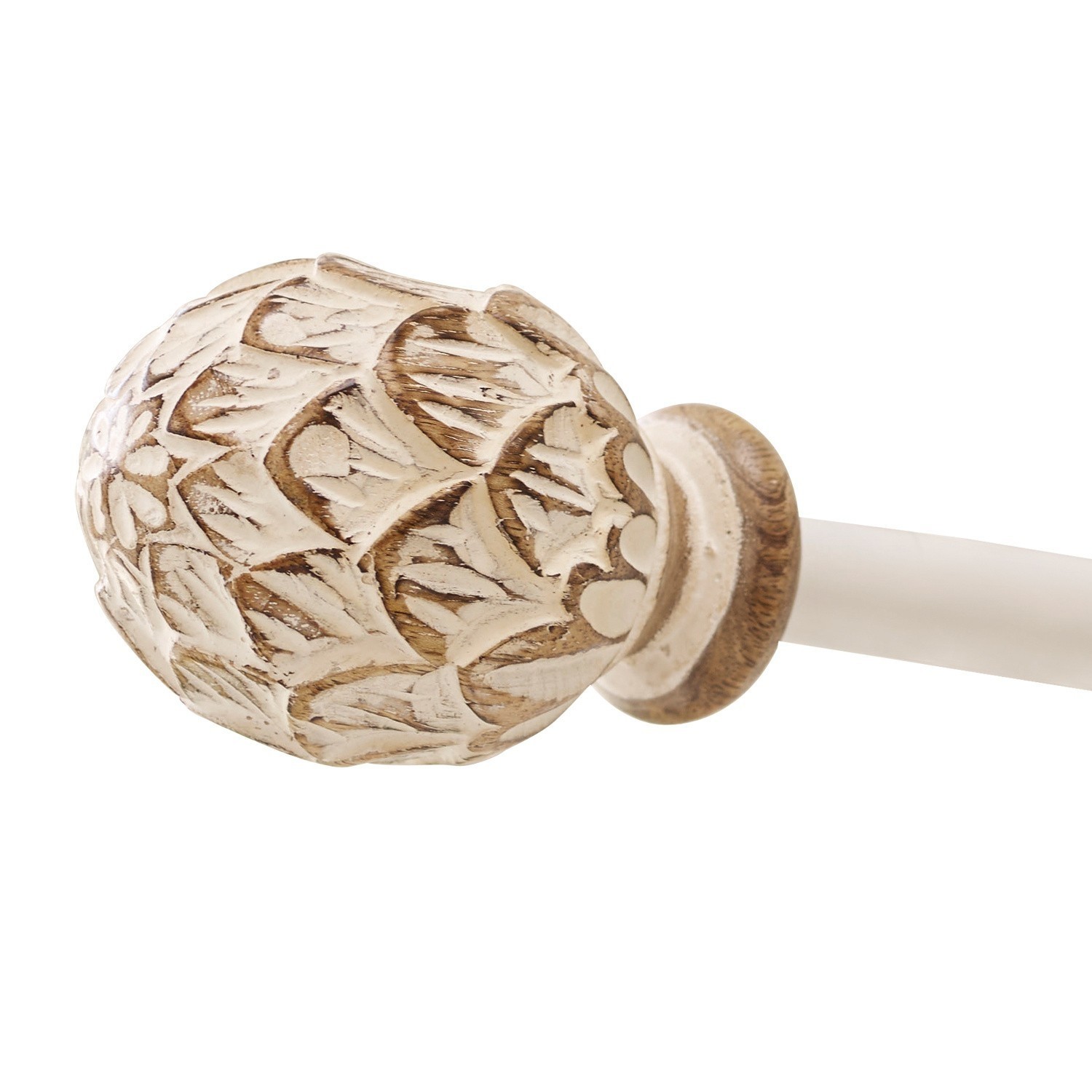 crema/marrone Terminale per bastone tenda Keene in legno crema con motivo intagliato a foglie per decorazione