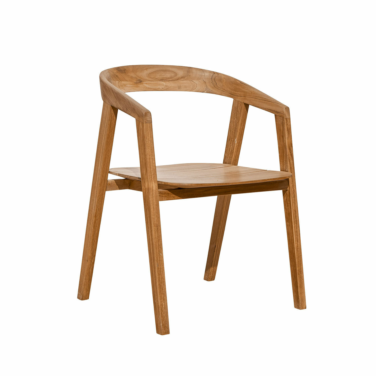 Sedia Saulny Sedia in legno di teak naturale con schienale curvo e gambe dritte per arredamento moderno