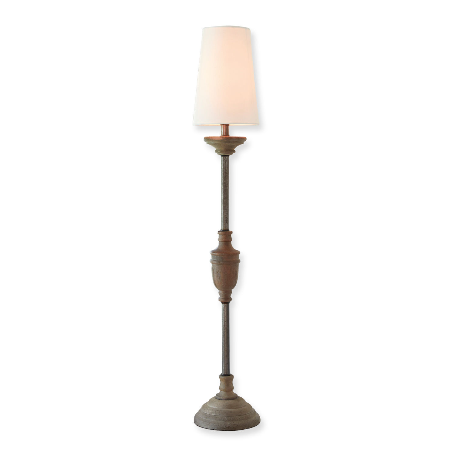 Lampada da tavolo Caylus Lampada da terra con paralume bianco e base in legno stile vintage per soggiorno
