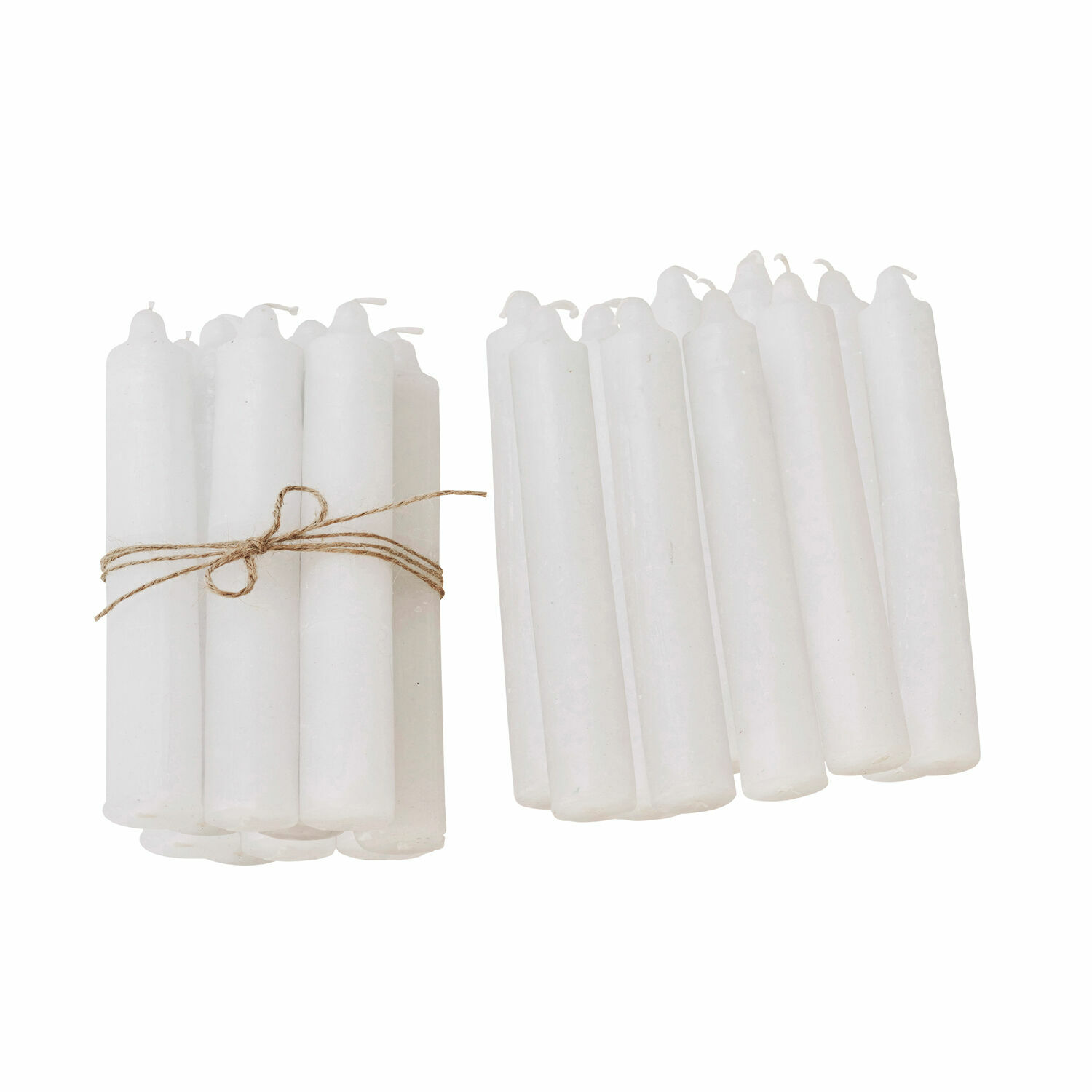 Set di 20 candele Noufa Set di candele bianche in cera legate con corda, per decorazione e illuminazione.
