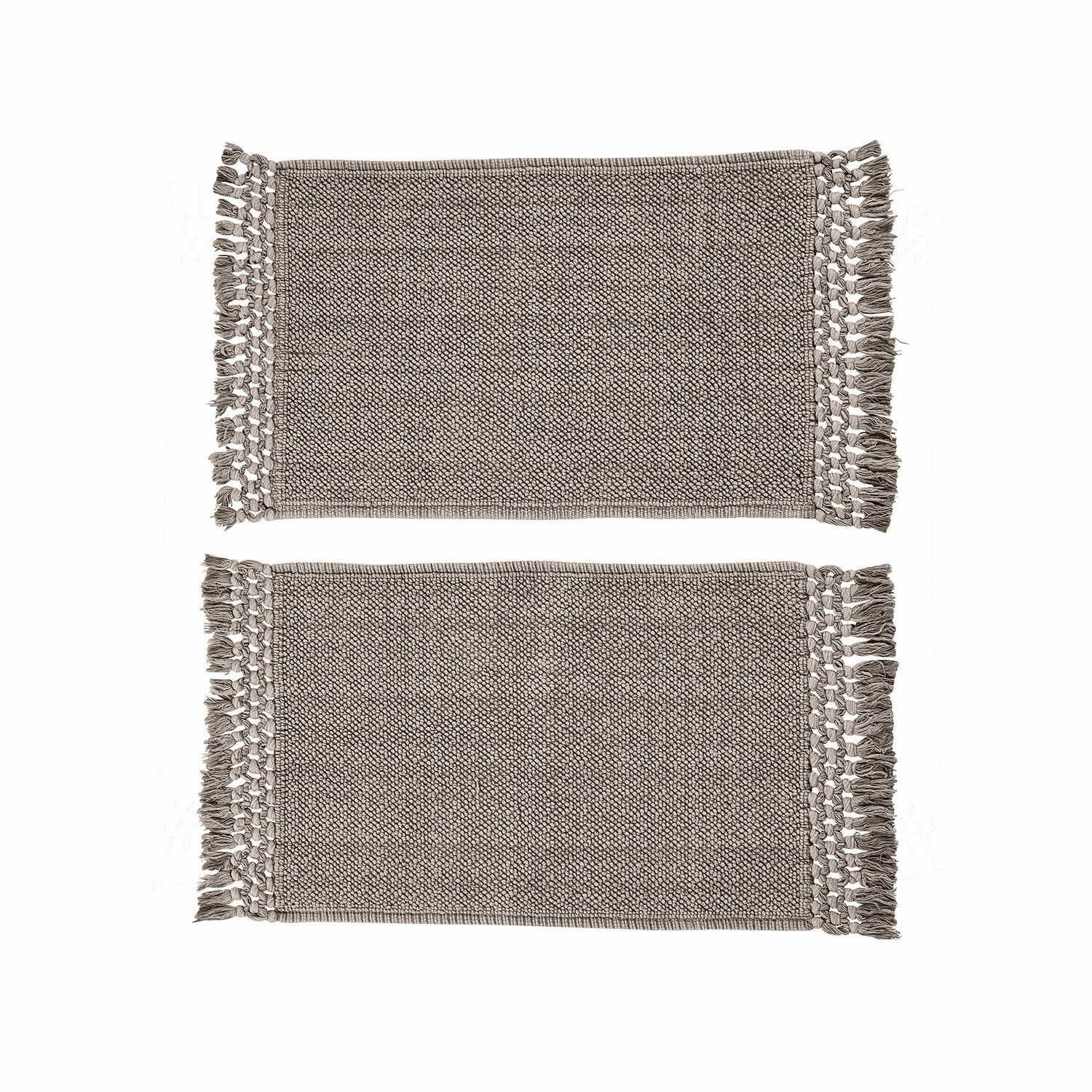 Set di due tappeti da bagno grigi in cotone Faelwyn con frange, morbidi e assorbenti