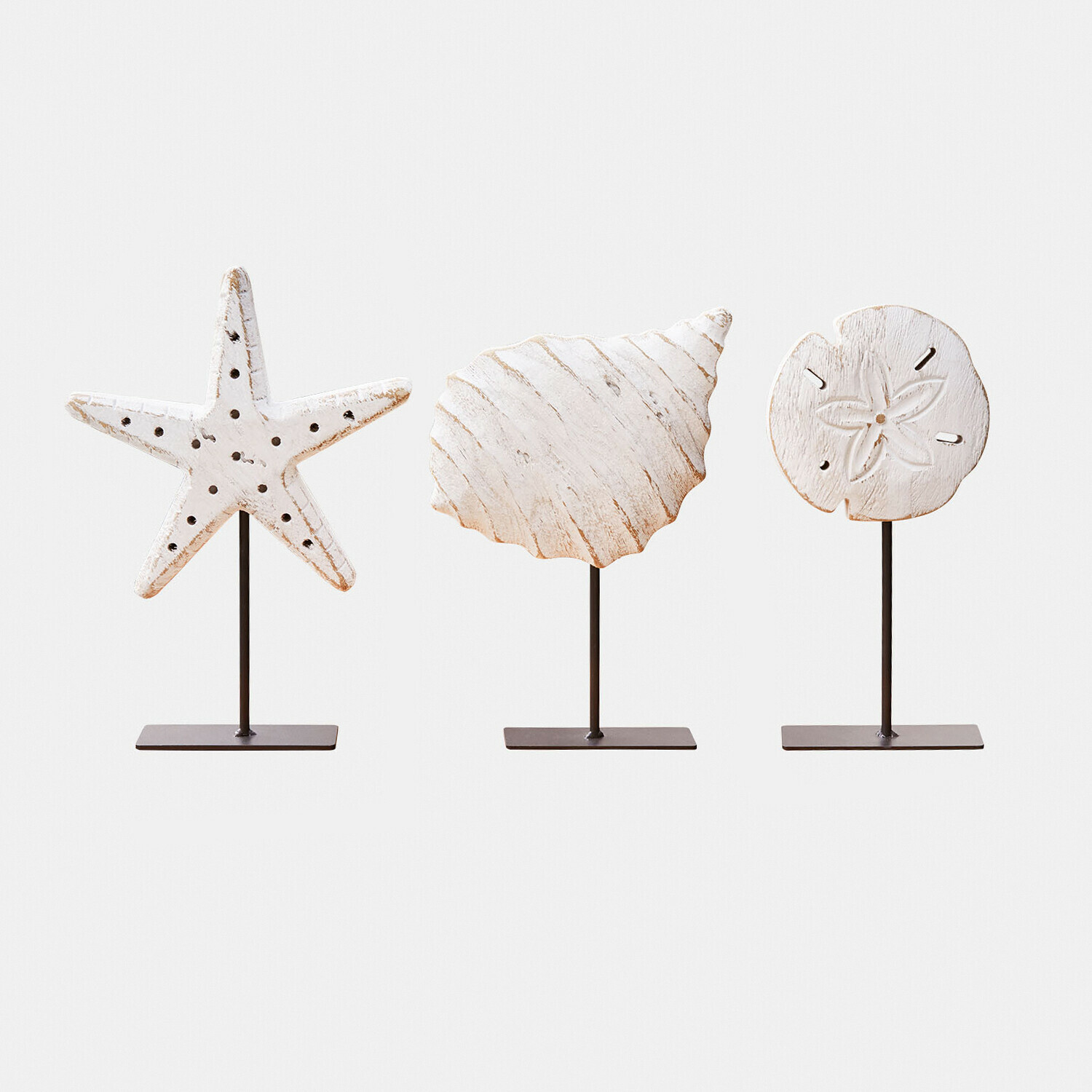 Set di 3 decorazioni Havsberg Decorazioni in legno bianco a forma di stella marina e conchiglie su supporti metallici per interni