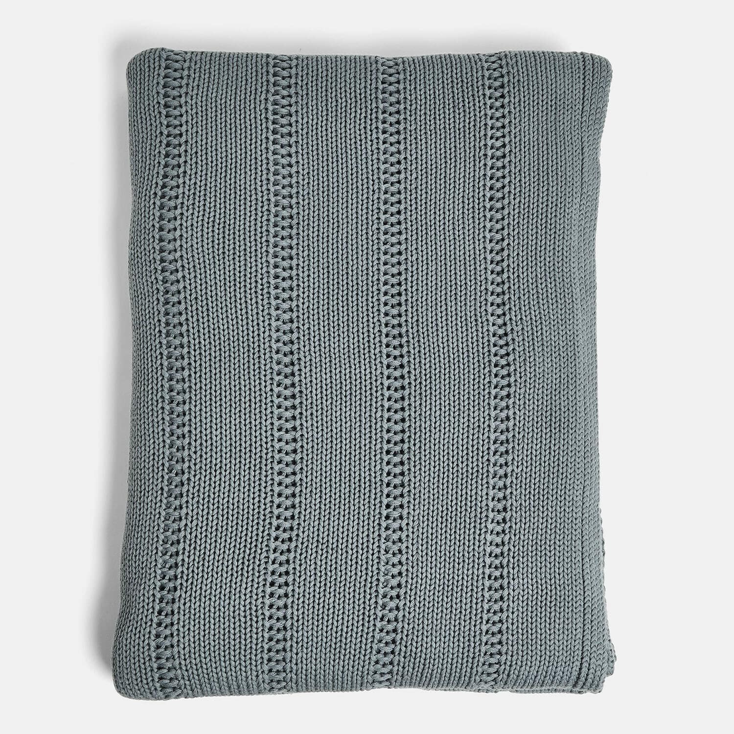 Coperta Lémeré Coperta in cotone azzurro chiaro lavorata a maglia con motivo decorativo, morbida per soggiorno e camera