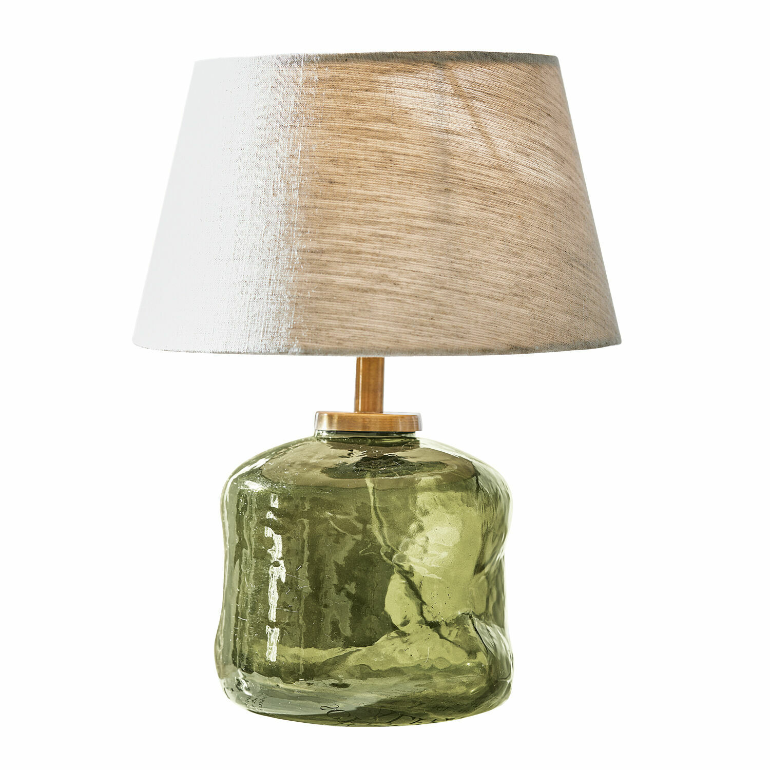 Lampada da tavolo Rufino Lampada da tavolo in vetro verde con paralume beige in tessuto, illuminazione decorativa