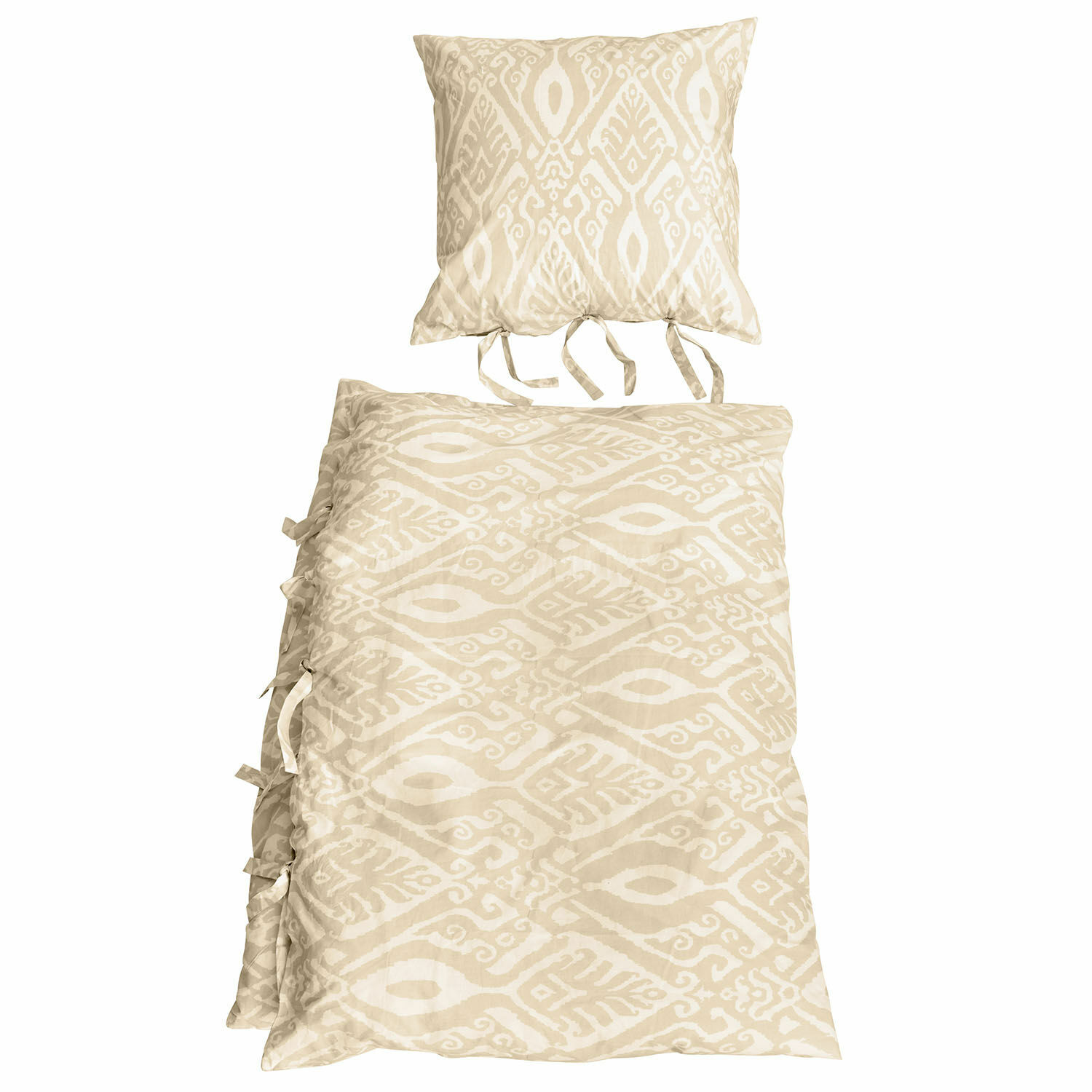 Biancheria da letto Armidale Biancheria da letto beige in cotone con motivo geometrico e lacci, morbida e decorativa