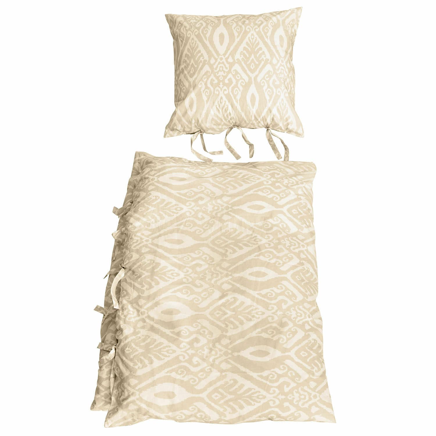 Biancheria da letto Armidale Biancheria da letto beige in cotone con motivo geometrico e lacci, morbida e decorativa