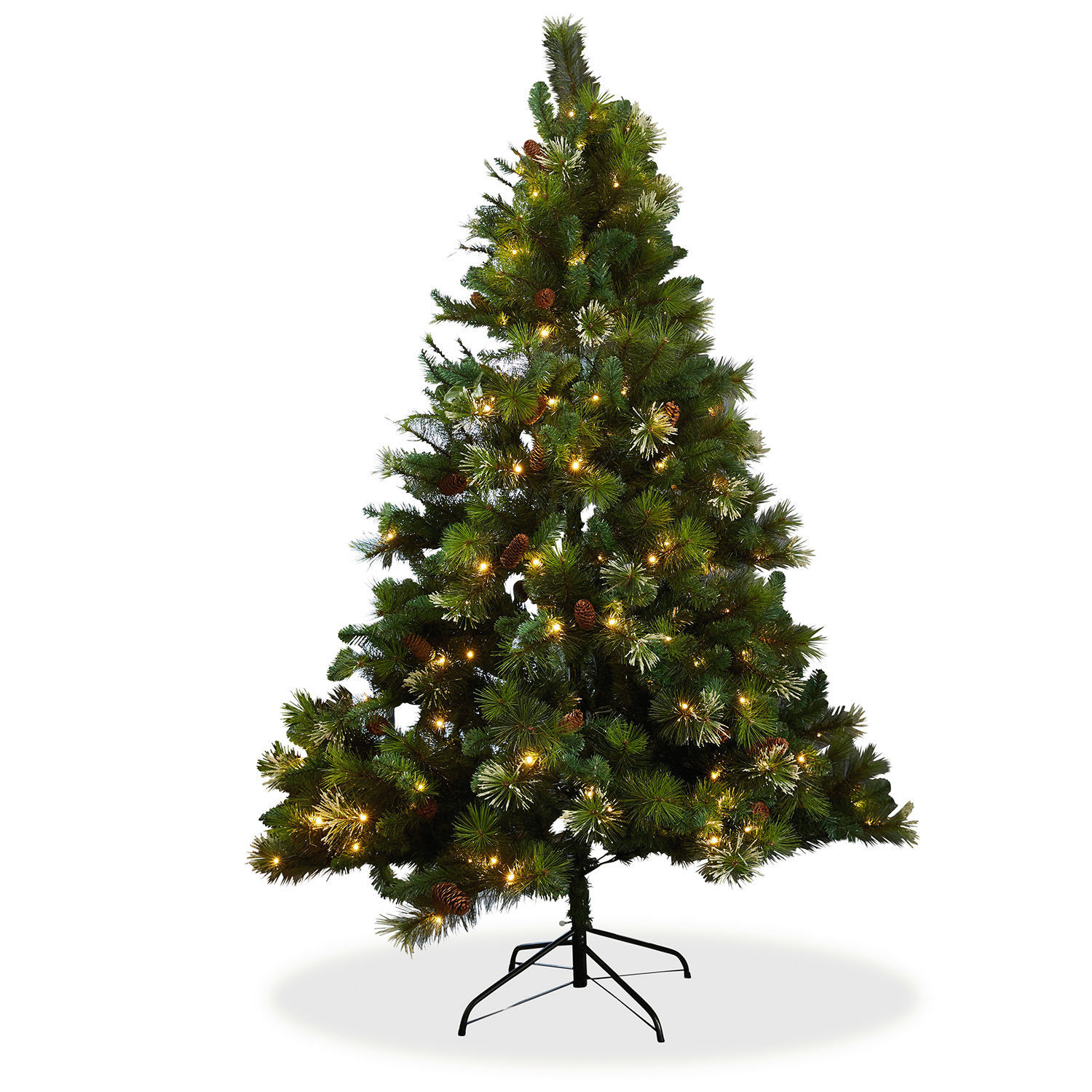 Albero di Natale Aure Albero di Natale artificiale verde con aghi e luci LED su base metallica, decorazione natalizia