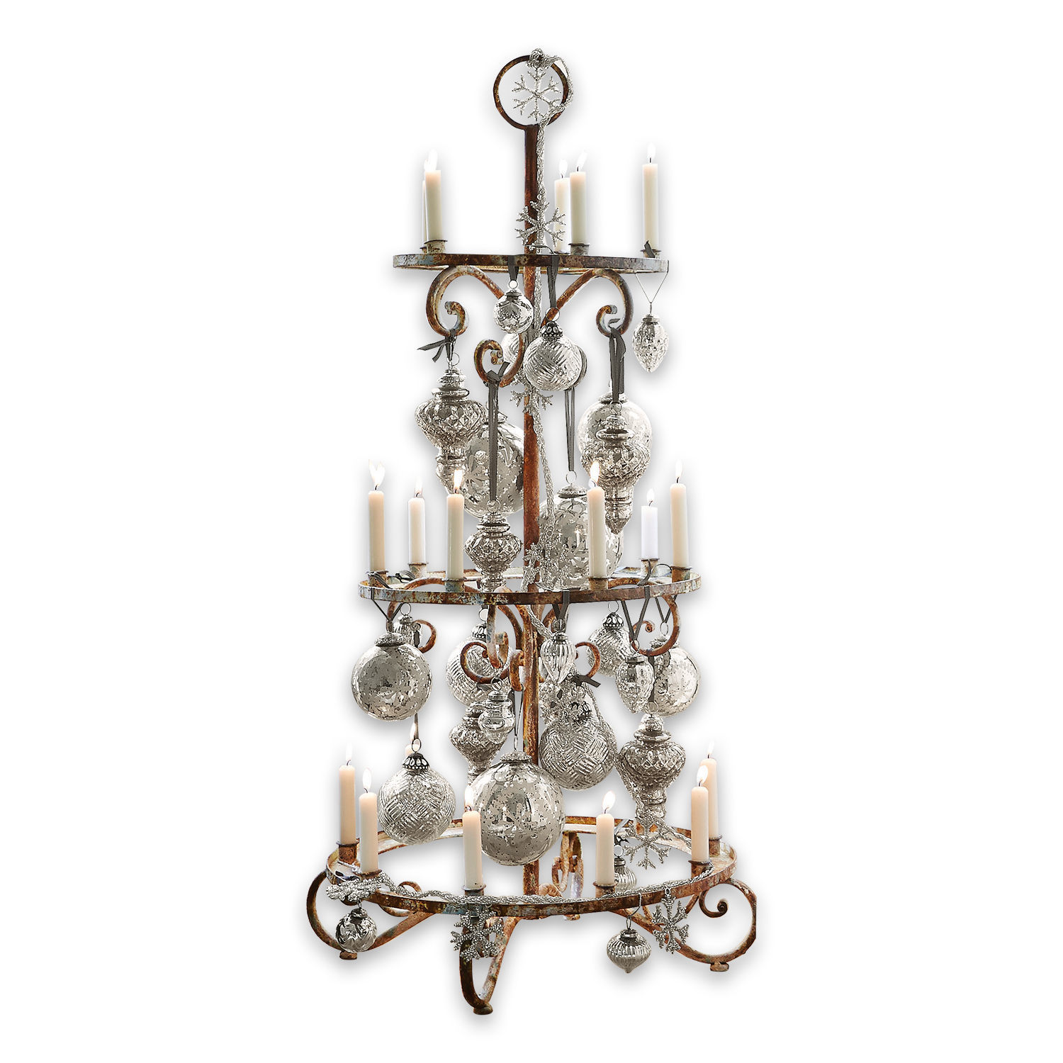 Albero decorativo Sercoeur Portacandele in metallo rustico con decorazioni argento e candele bianche per Natale