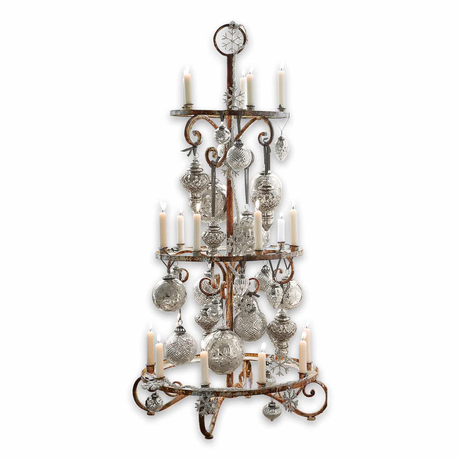 Albero decorativo Sercoeur Portacandele in metallo rustico con decorazioni argento e candele bianche per Natale