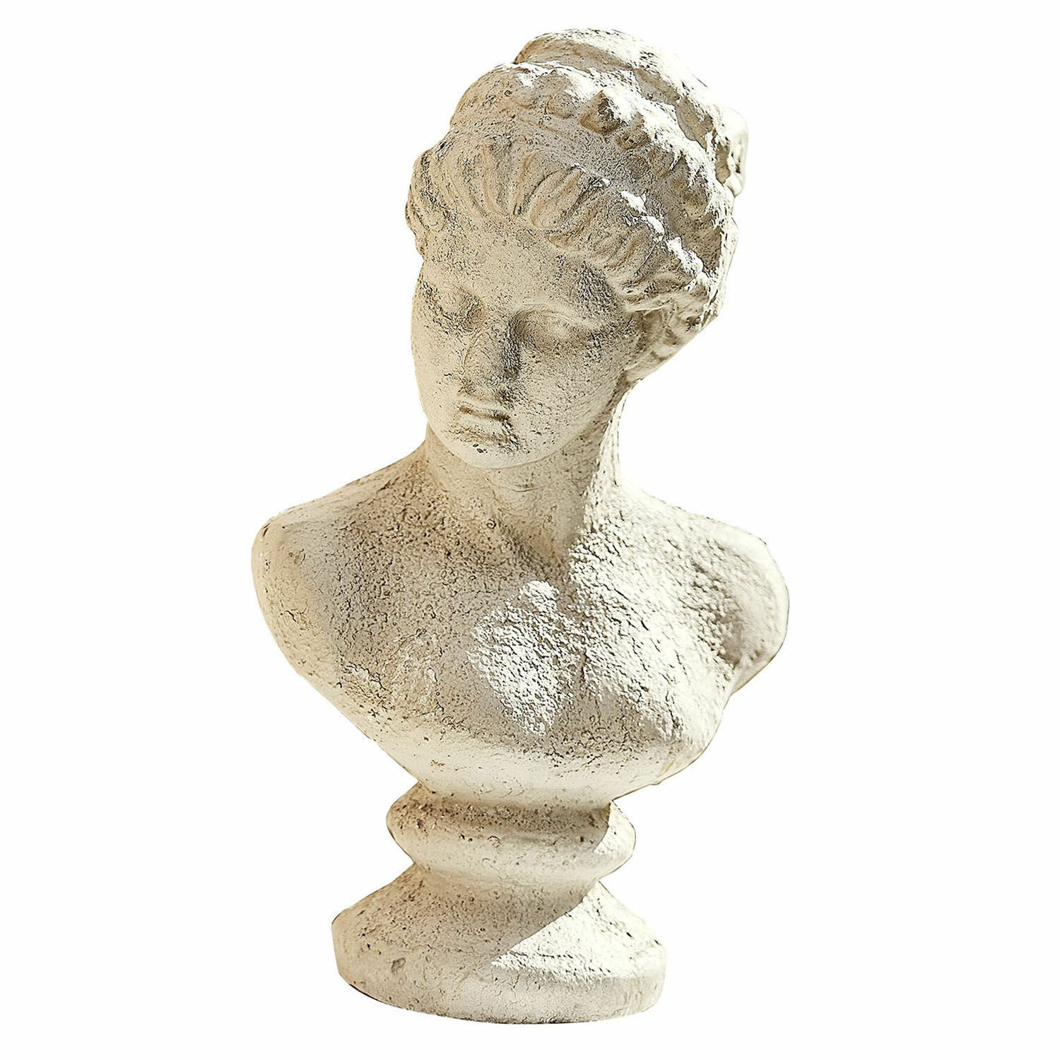 Busto Yverine Busto bianco in gesso di donna con acconciatura classica, decorazione vintage per interni