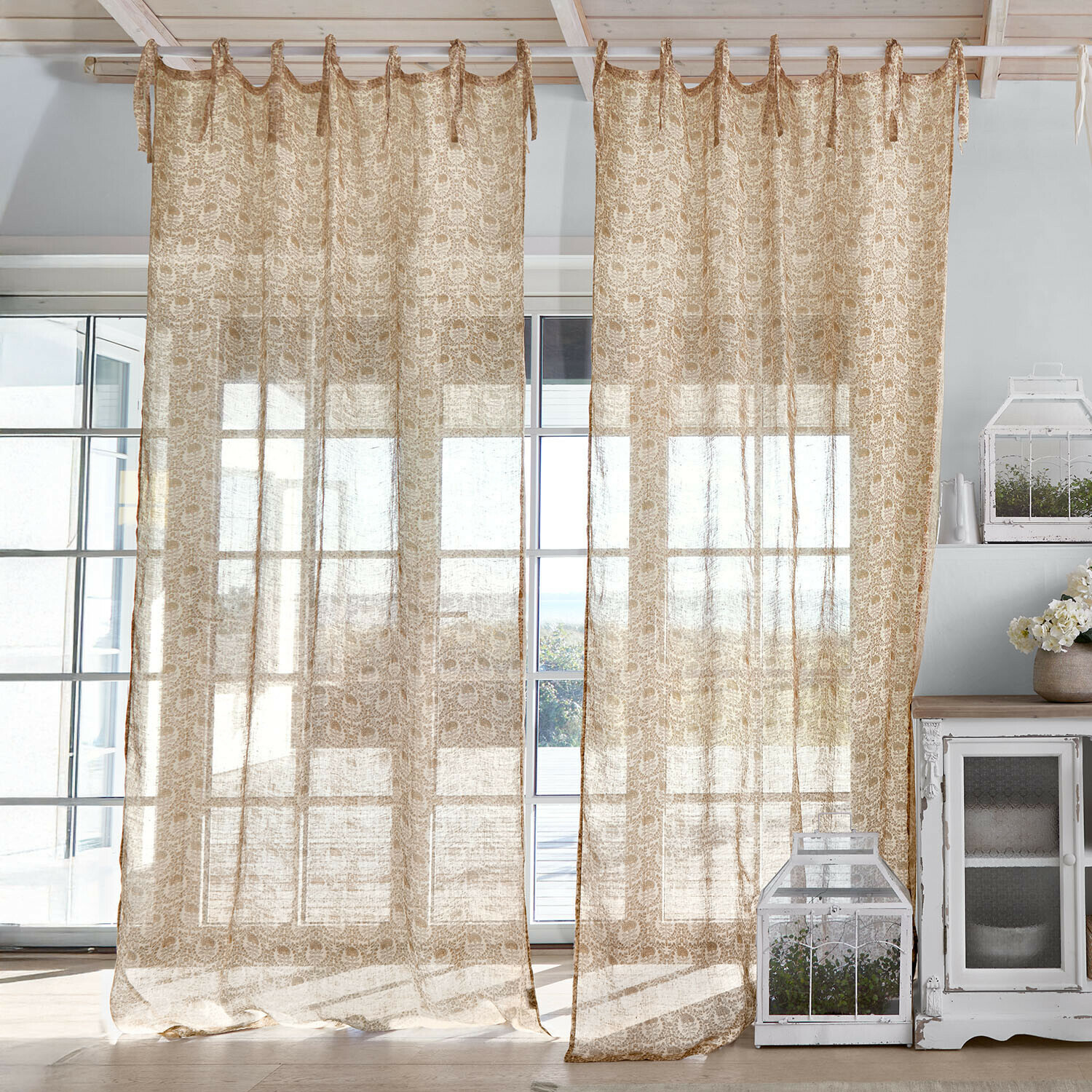 Tenda Calouise Tende beige trasparenti con motivo delicato in tessuto leggero per decorazione finestre