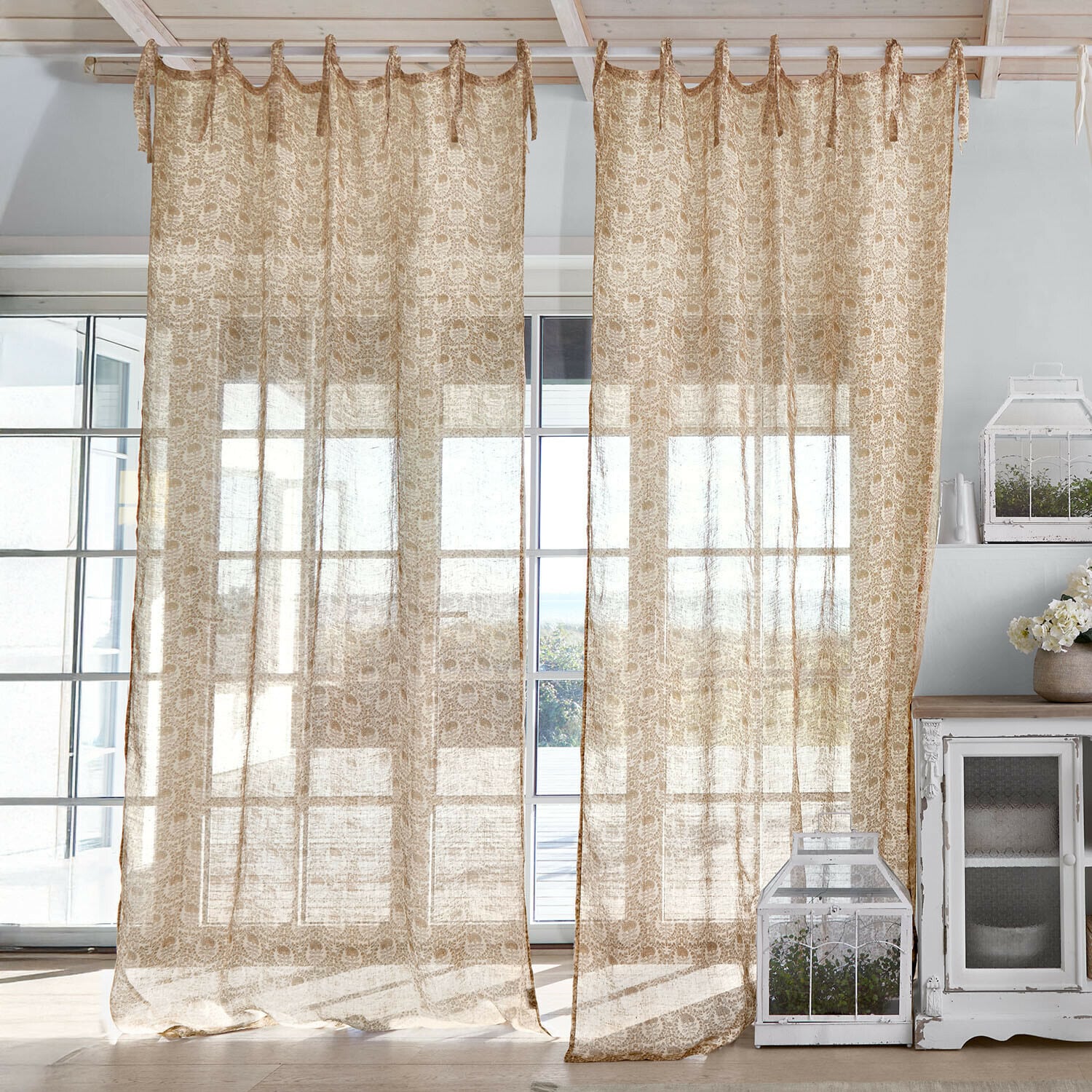 Tenda Calouise Tende beige trasparenti con motivo delicato in tessuto leggero per decorazione finestre