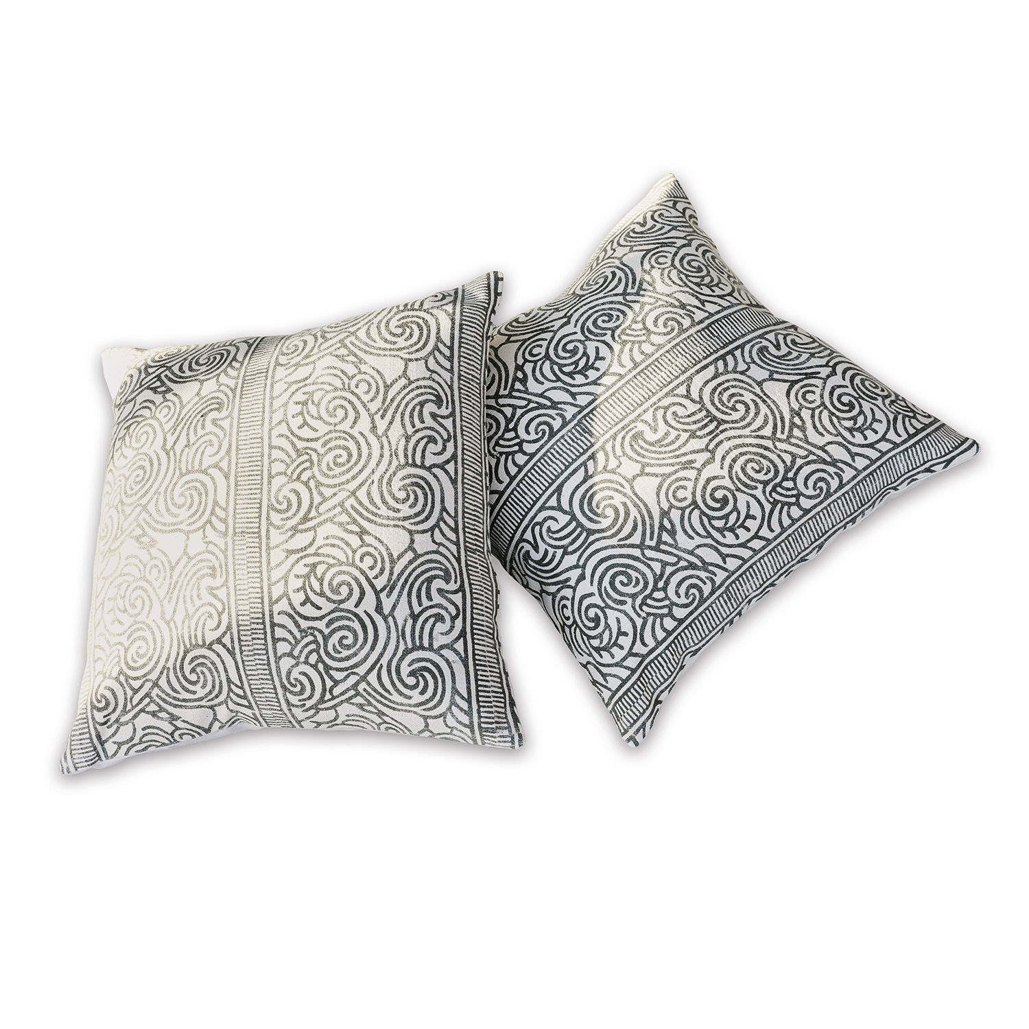 Coppia di copricuscini Ensis Due cuscini decorativi in cotone bianco con motivo a spirale nero per soggiorno