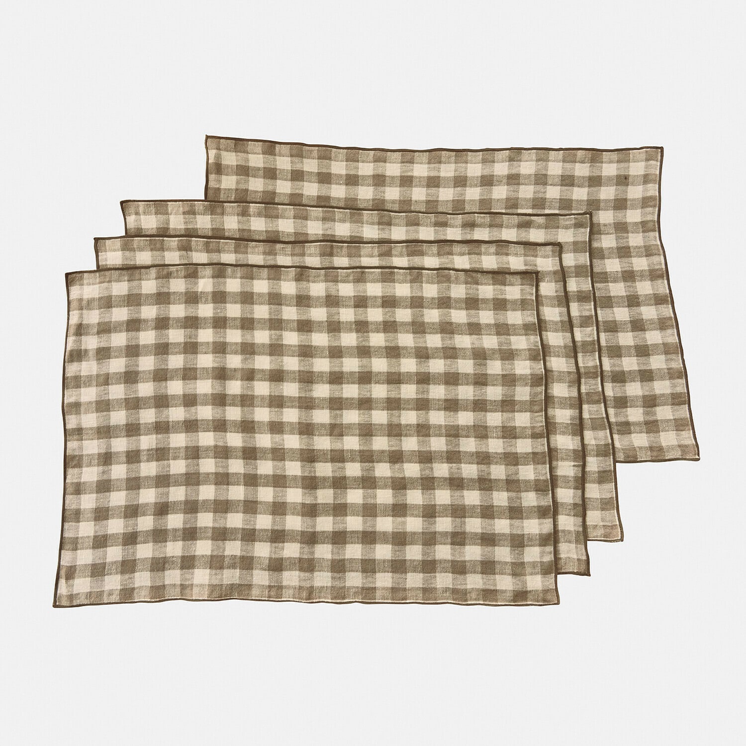 Set di 4 tovagliette Marrowby Set di tre tovagliette in lino beige e marrone a quadri, accessori pratici per la tavola
