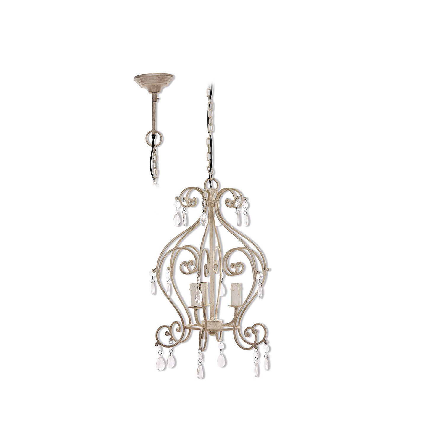 Lampadario Manor Lampadario in metallo beige con cristalli decorativi e catena per sospensione