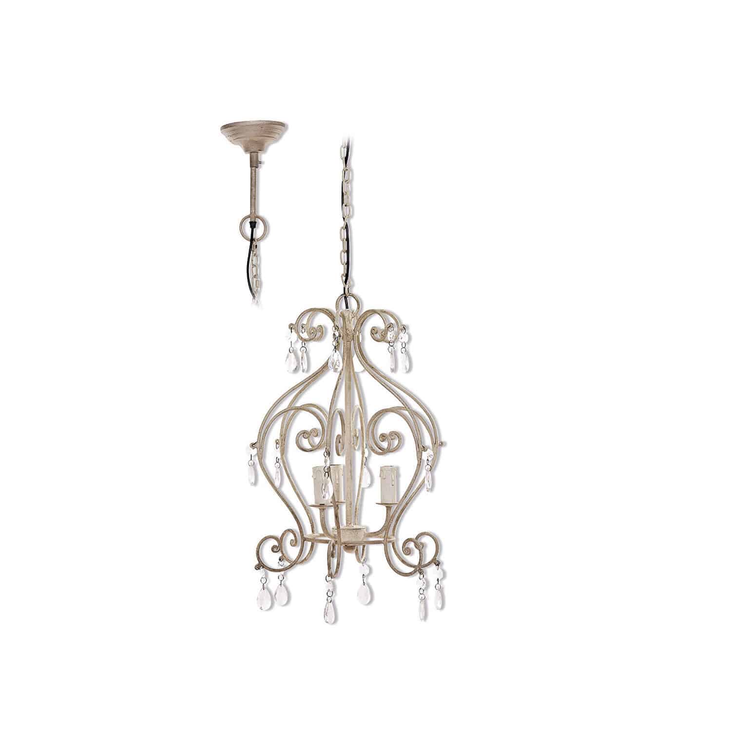 Lampadario Manor Lampadario in metallo beige con cristalli decorativi e catena per sospensione