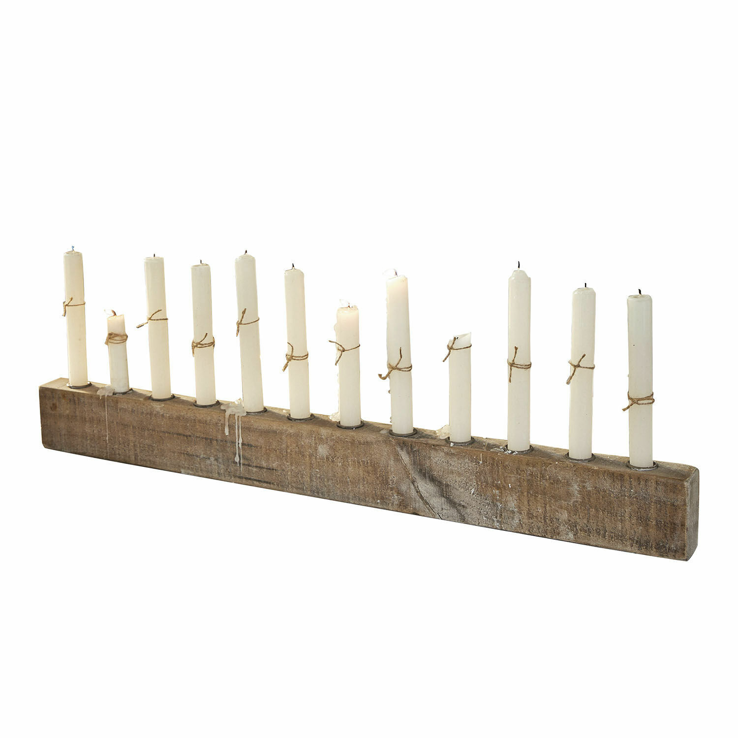 Portacandele Nicky Portacandele in legno rustico con 13 candele bianche, elemento decorativo per interni