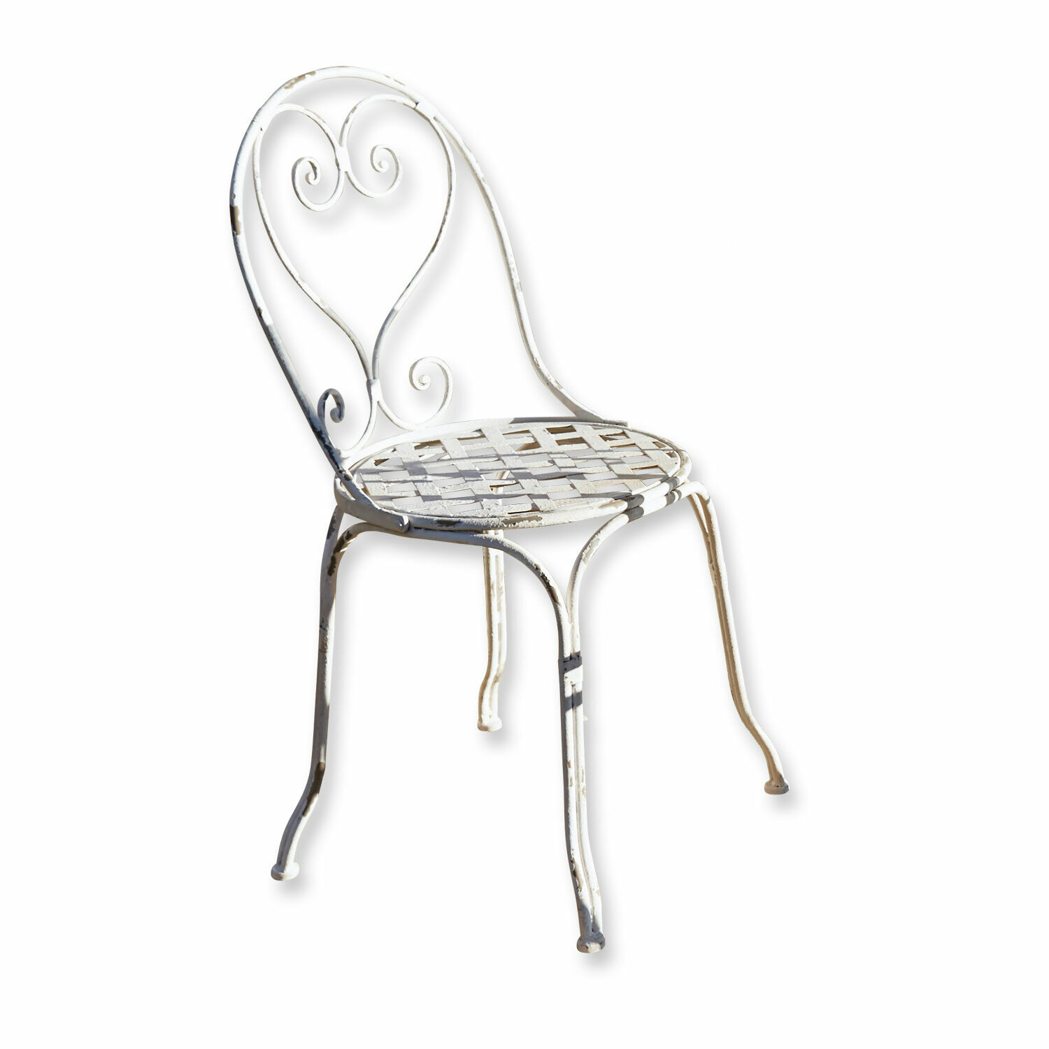 Sedia Aube Sedia da giardino in metallo bianco con seduta traforata e schienale decorativo stile vintage