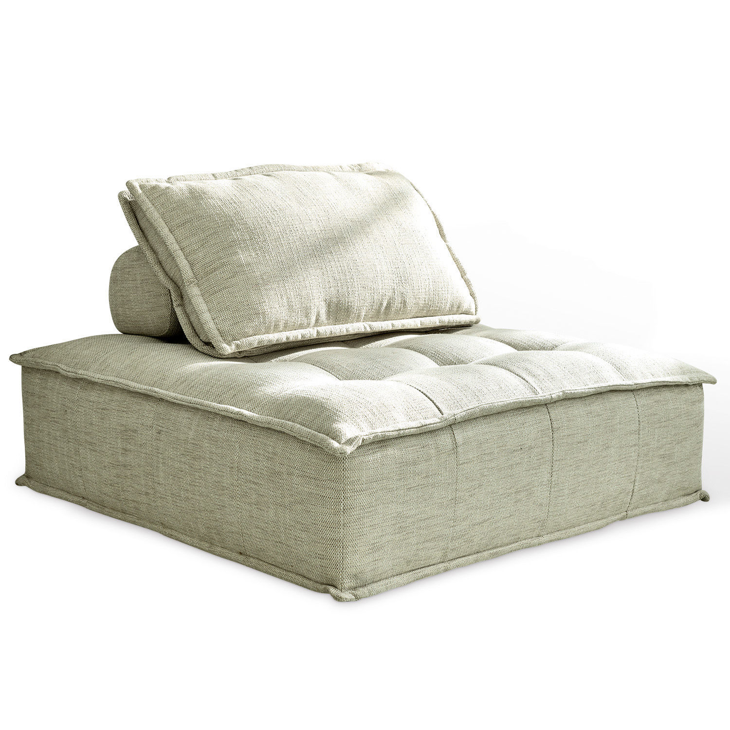 Divano lounge Tesshill Poggiapiedi beige in tessuto con design trapuntato morbido per il relax in soggiorno