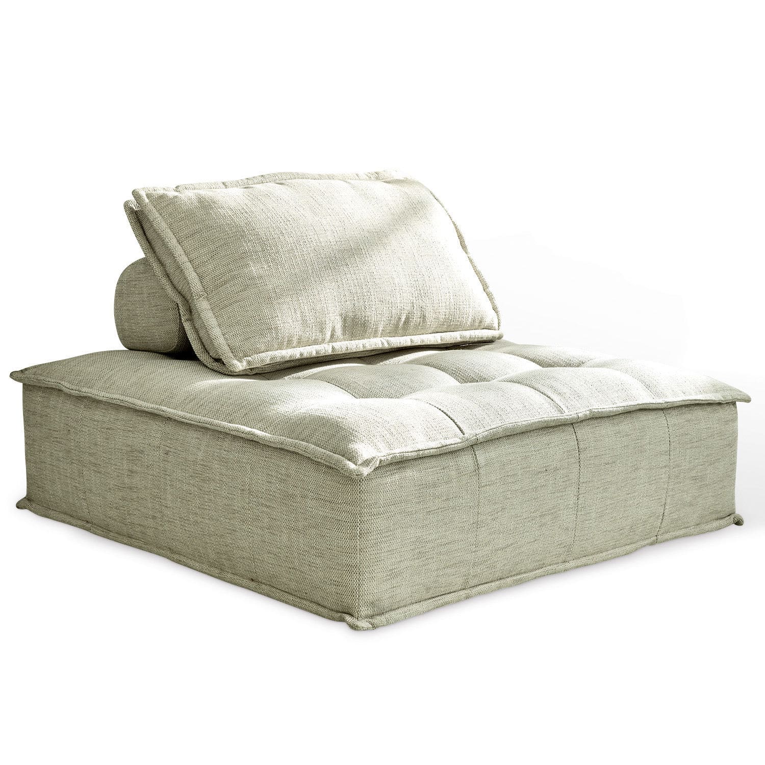 Divano lounge Tesshill Poggiapiedi beige in tessuto con design trapuntato morbido per il relax in soggiorno