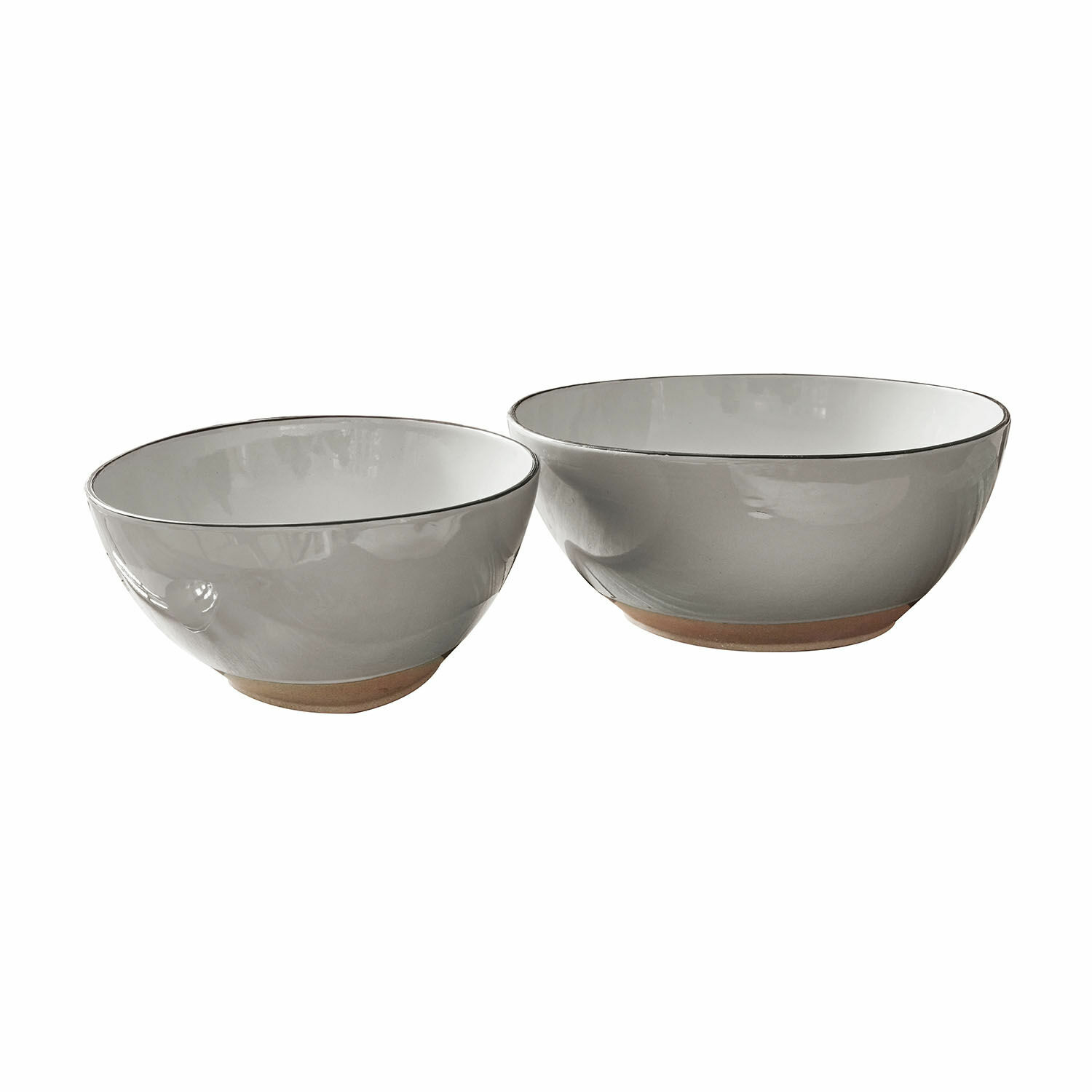 grigio Set di due ciotole per insalata in ceramica grigia con base marrone naturale, ciotole da cucina pratiche