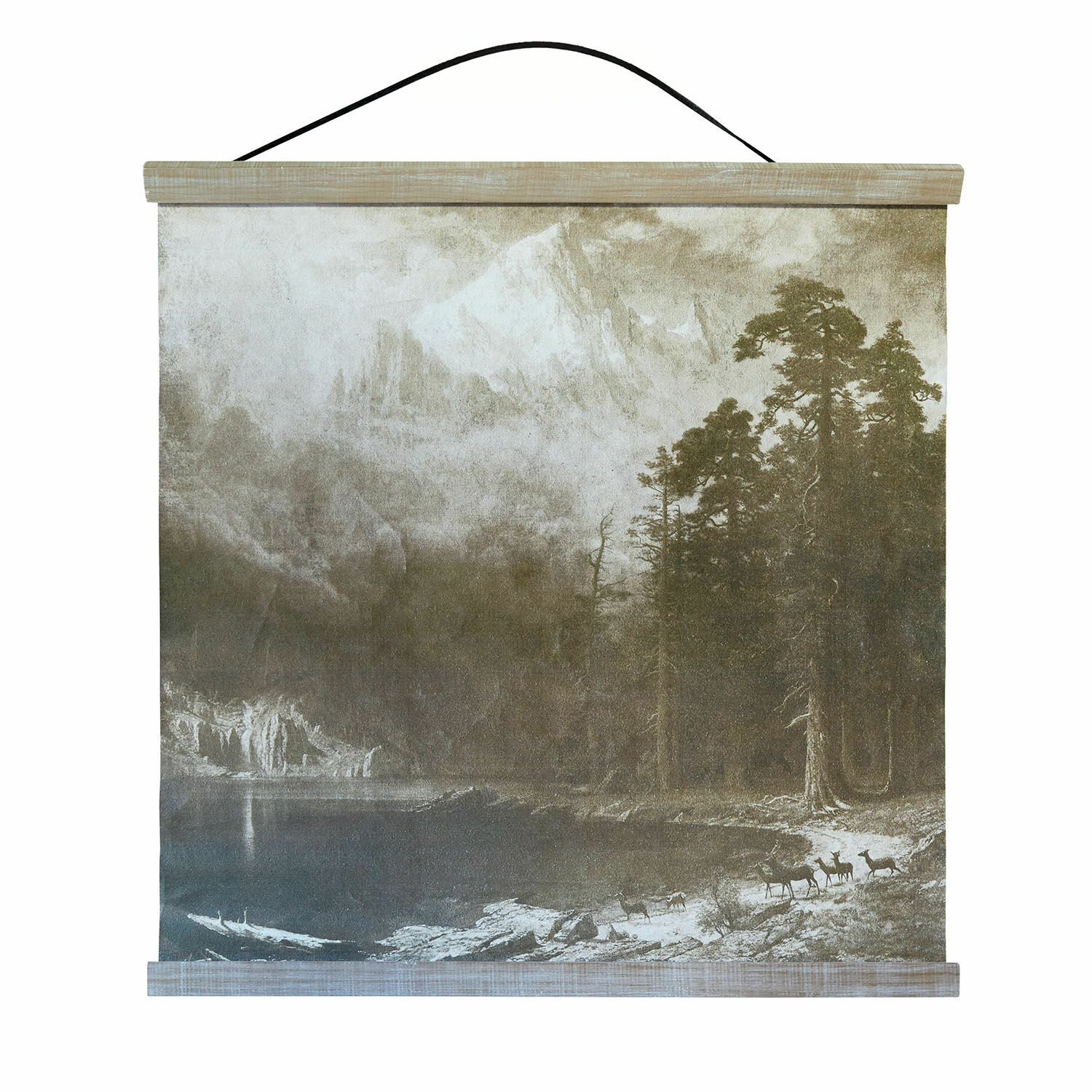 Quadro Belle Horizon Quadro da parete in tela con paesaggio montano e cervi, colori naturali, decorazione rustica