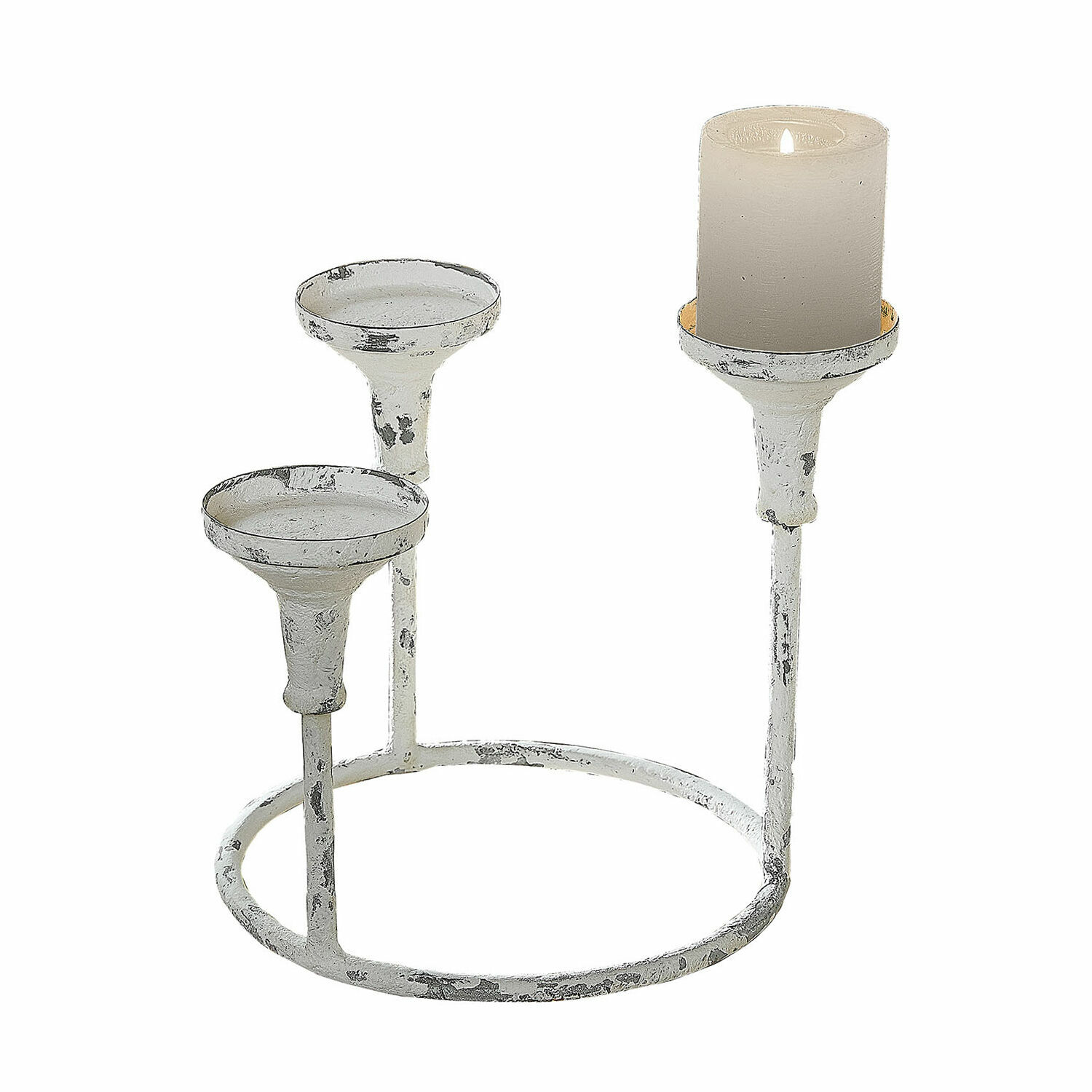 Portacandele Kivorel Portacandele in metallo bianco stile vintage con tre supporti per candele decorative