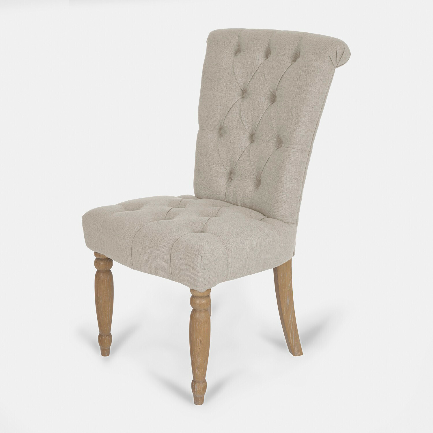 Sedia Claville Sedia imbottita grigia con gambe in legno e schienale capitonné per sala da pranzo